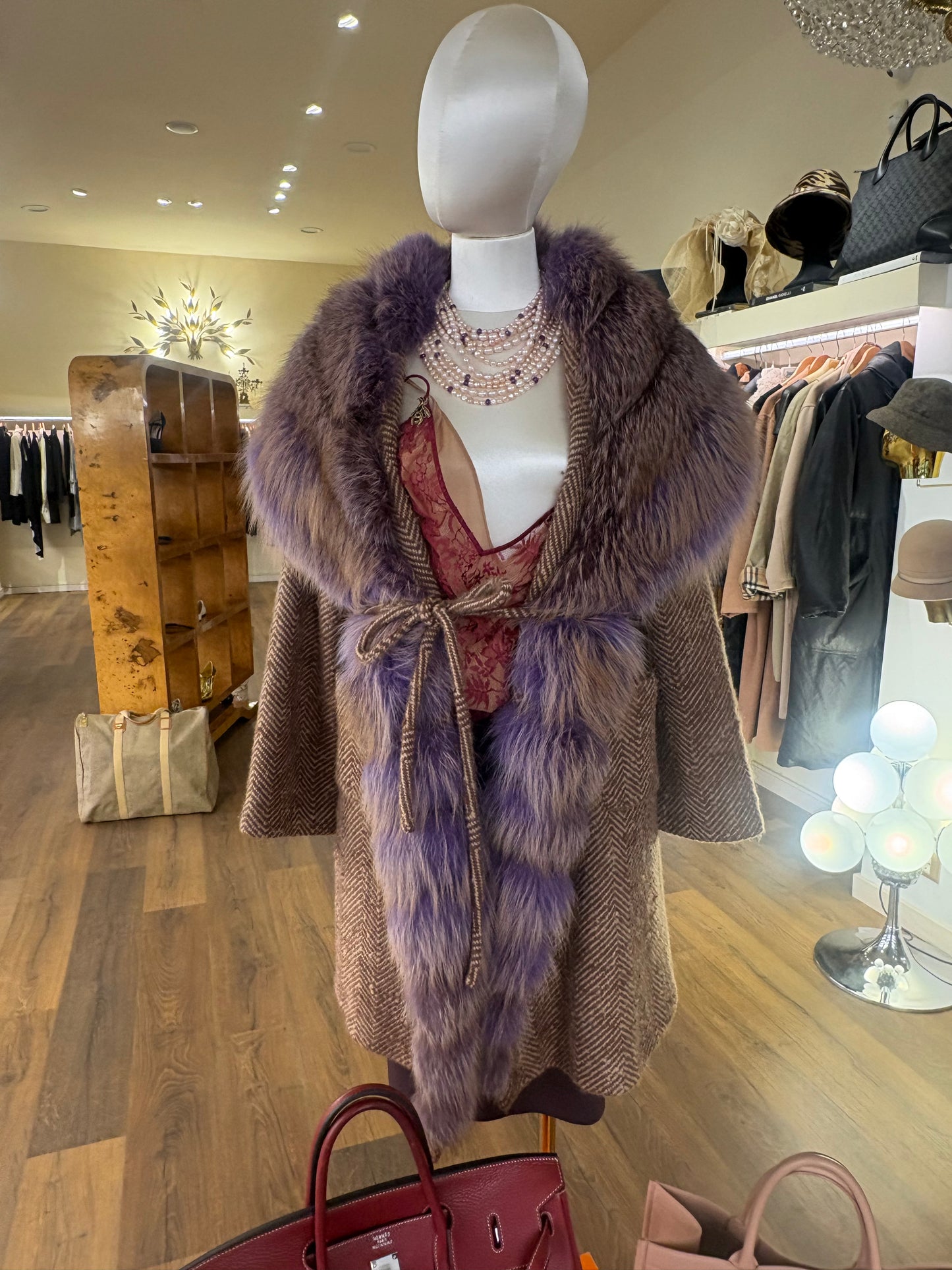 Ermanno Scervino cappotto spinato e volpe viola mélange