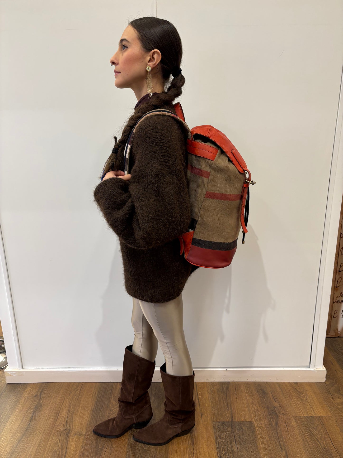 Burberry zaino tela check e pelle rossa