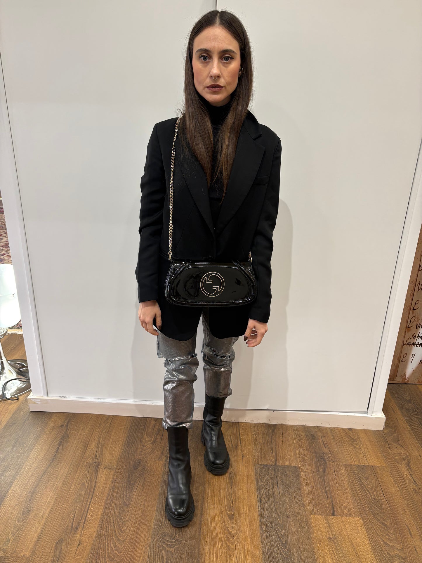 Gucci Blondie borsa in pelle verniciata nera nuova