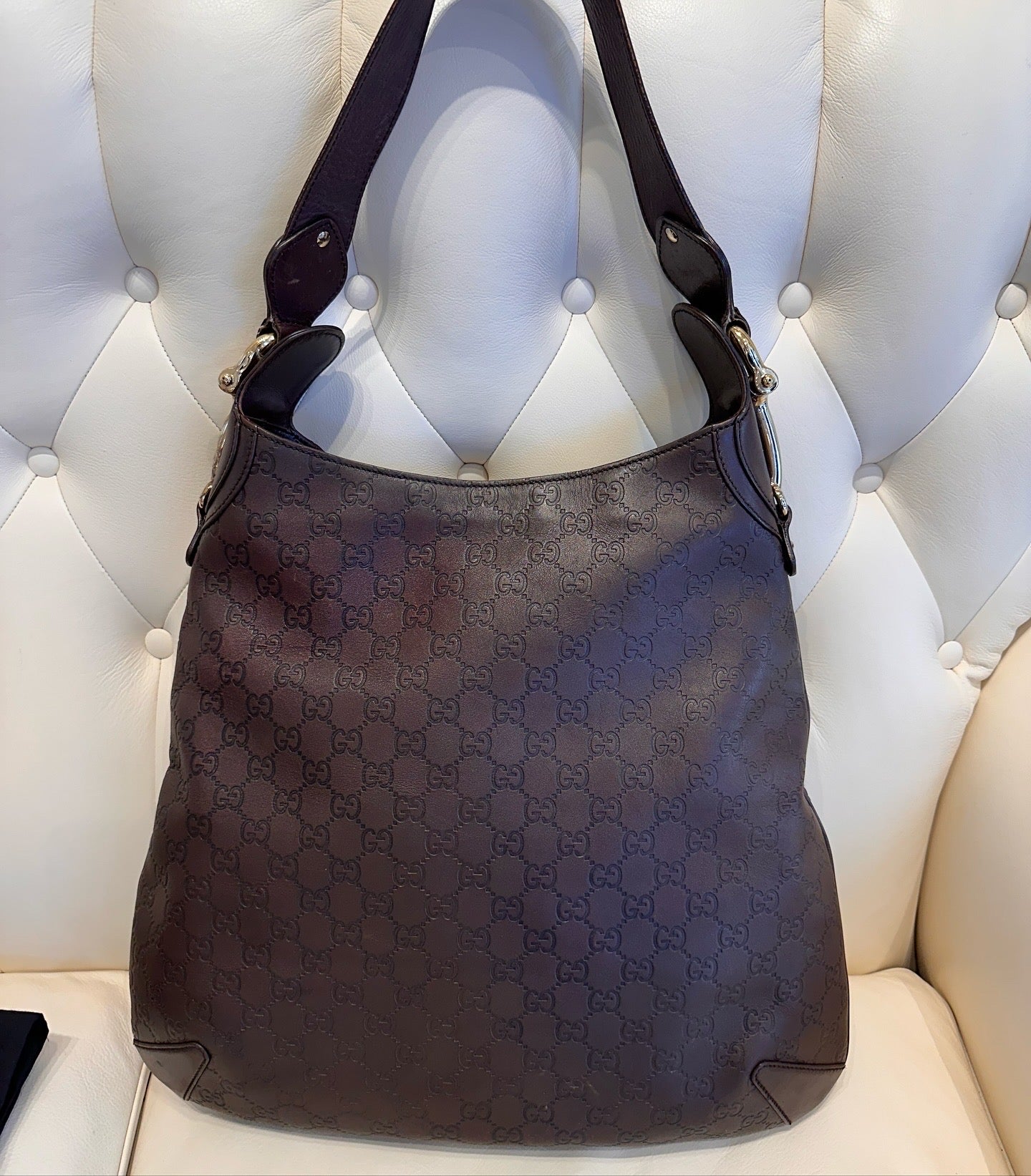 Gucci Creole borsa in pelle guccissima e morsetti dorati