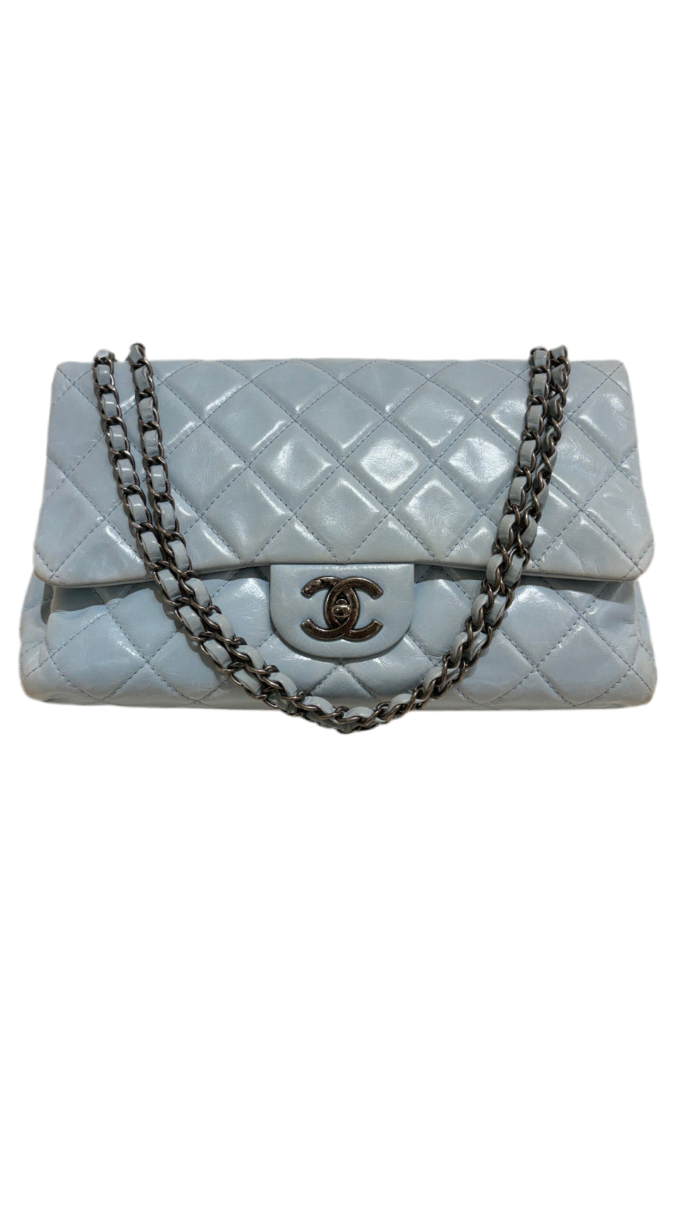 Chanel borsa Timeless Jumbo in pelle  celeste