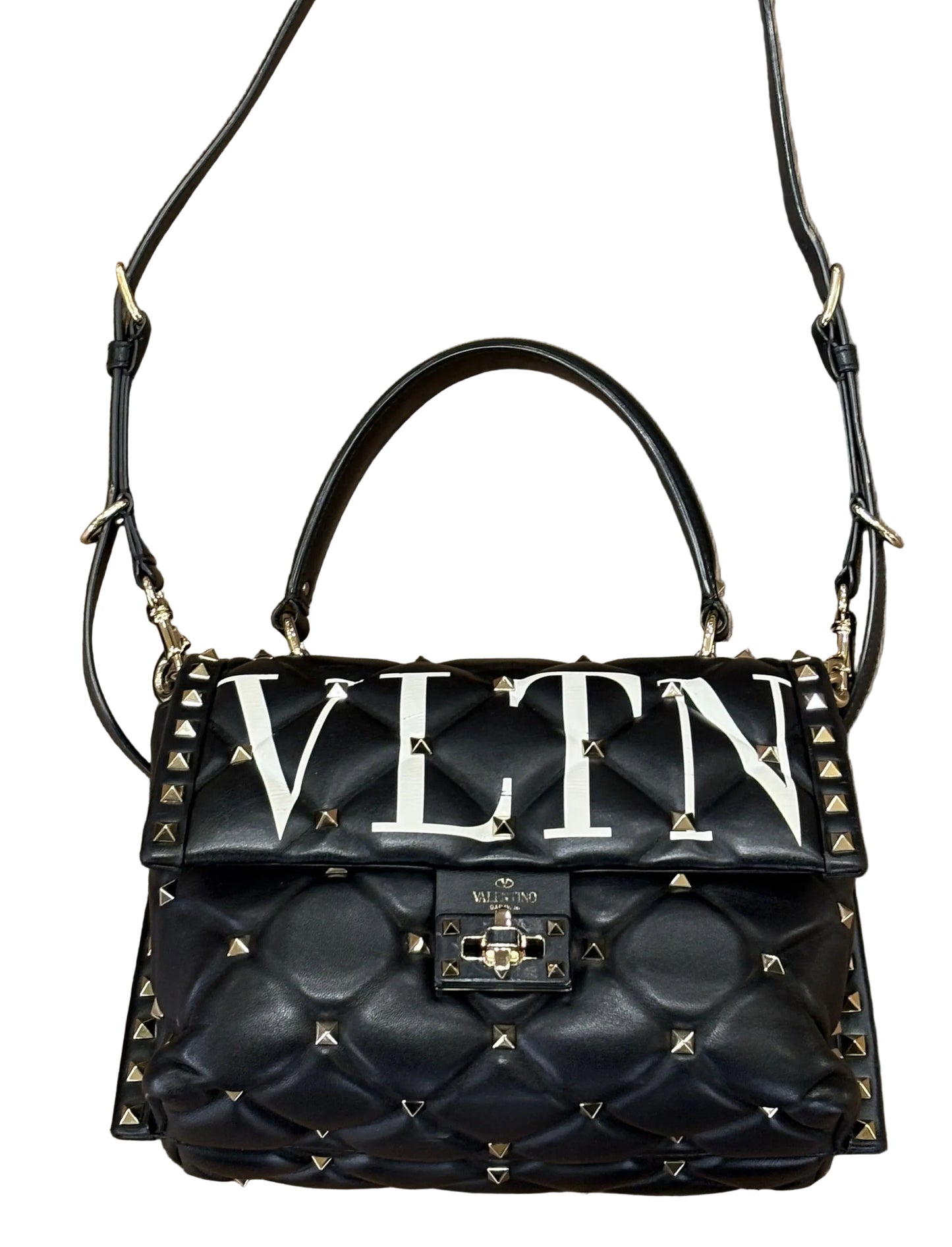 Valentino Garavani Candy Stud in pelle nera con logo VLTN