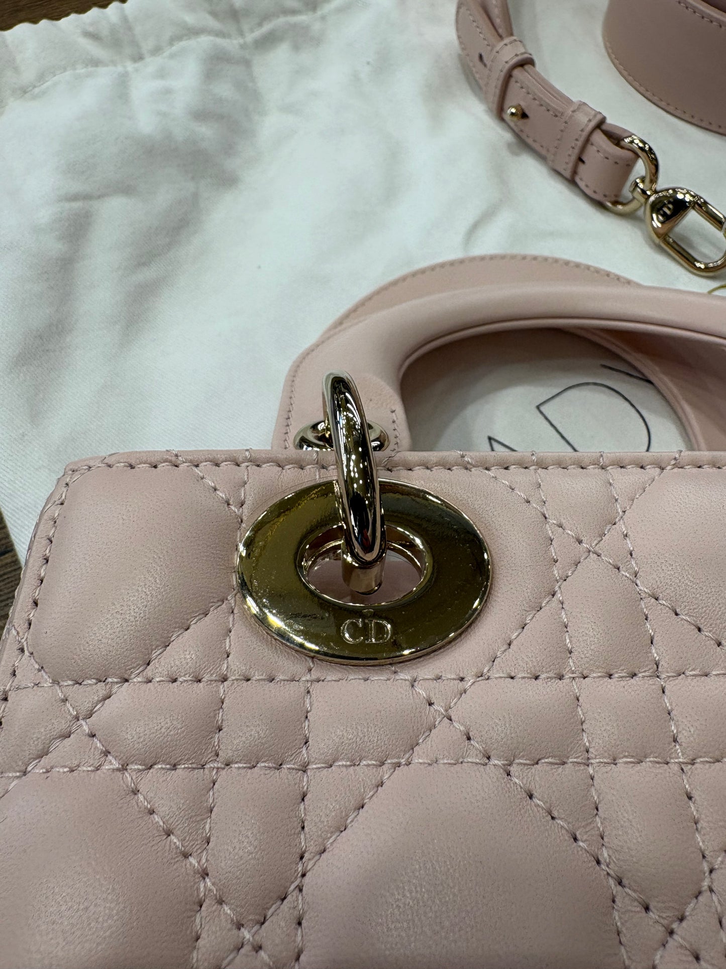Dior Lady small in pelle cannage rosa hw gold