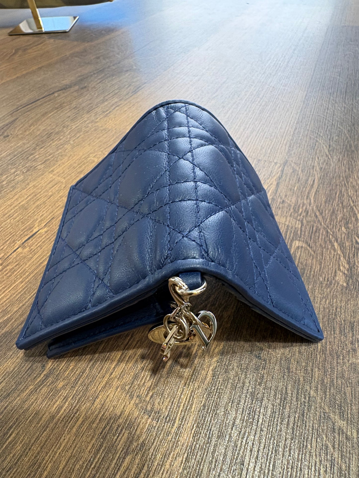 Dior portafoglio mini Gardenia  Lady in pelle di agnello cannage azzurro nuovo