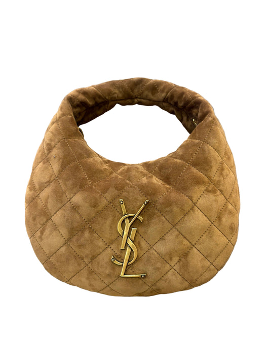 Saint Laurent Icarino piccola borsa a mano in suede caramel cognac. Nuovo