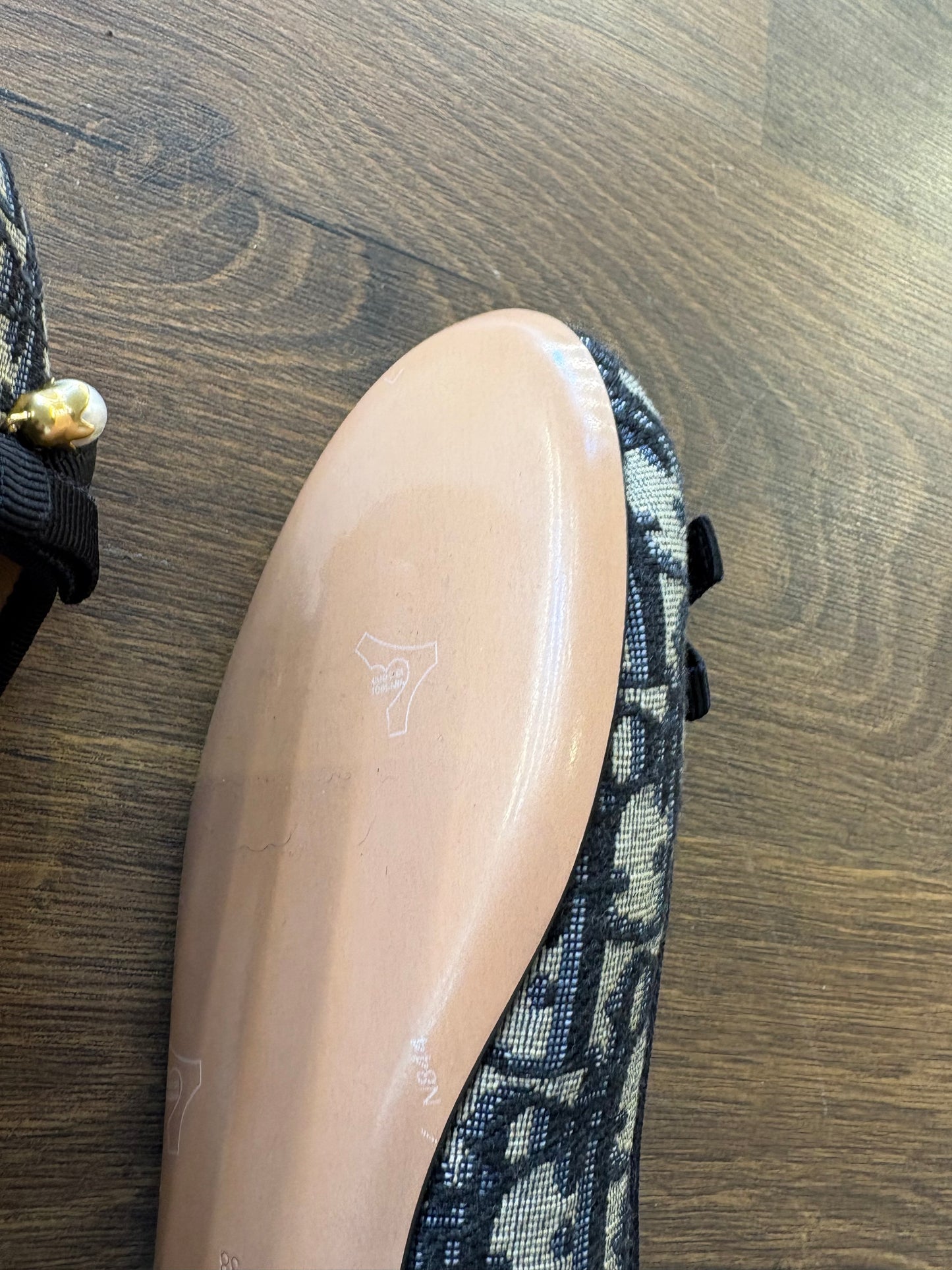 Christian Dior ballerine Oblique Ballet in jacquard beige e blu. Nuove