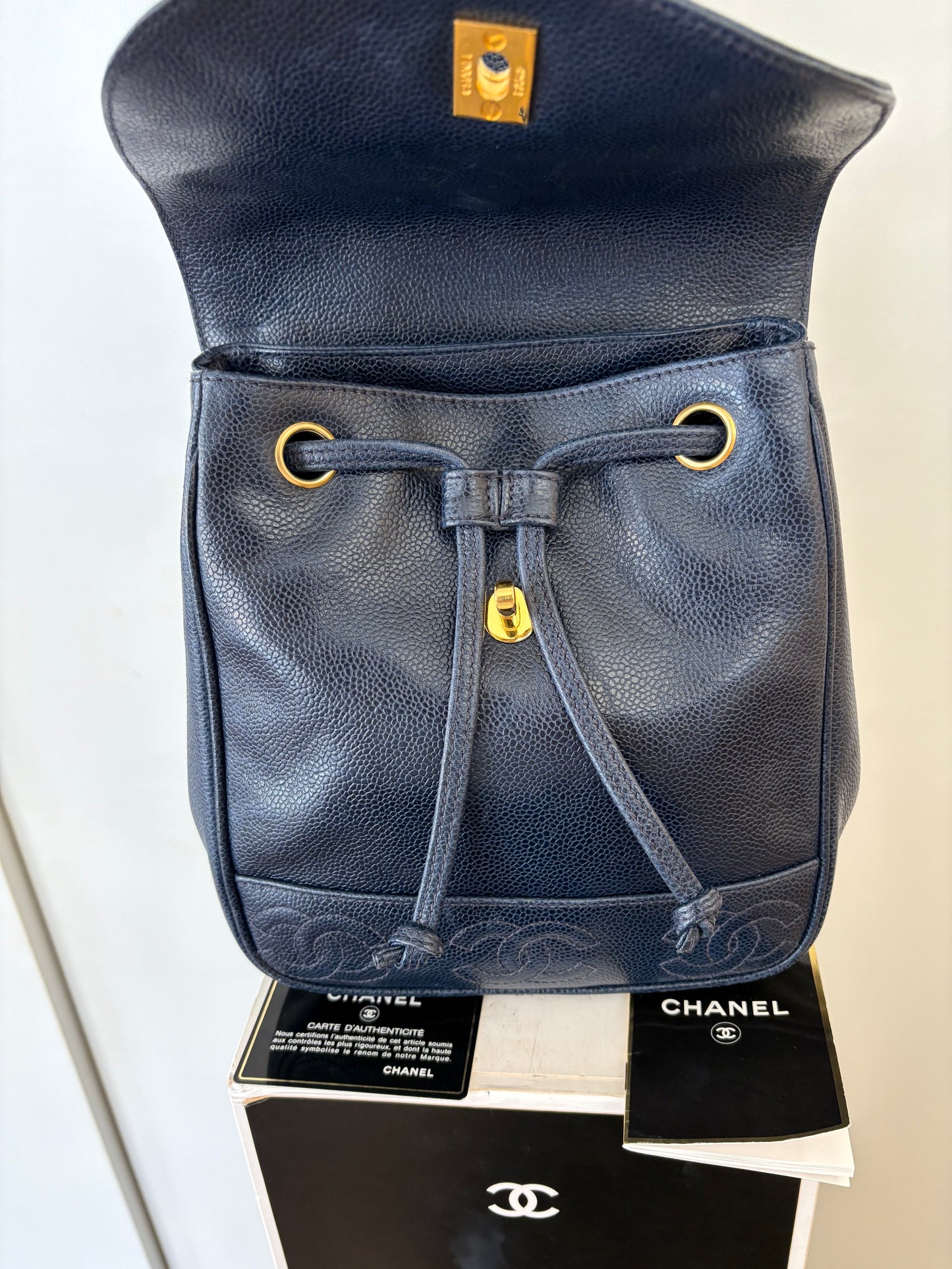 Chanel zaino in pelle blu