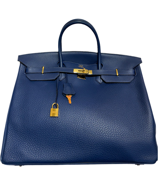 Hermès Birkin 40 pelle togo blu royal metallo gold