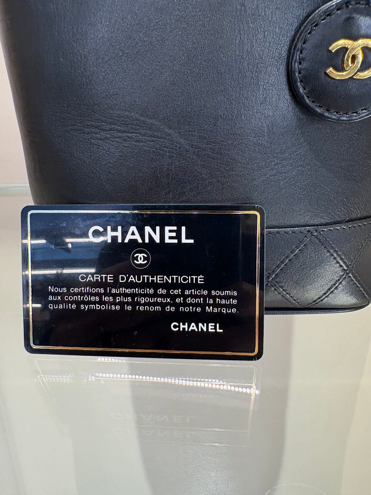 Chanel Vanity Case borsa a mano  in pelle di agnello nero. Vintage
