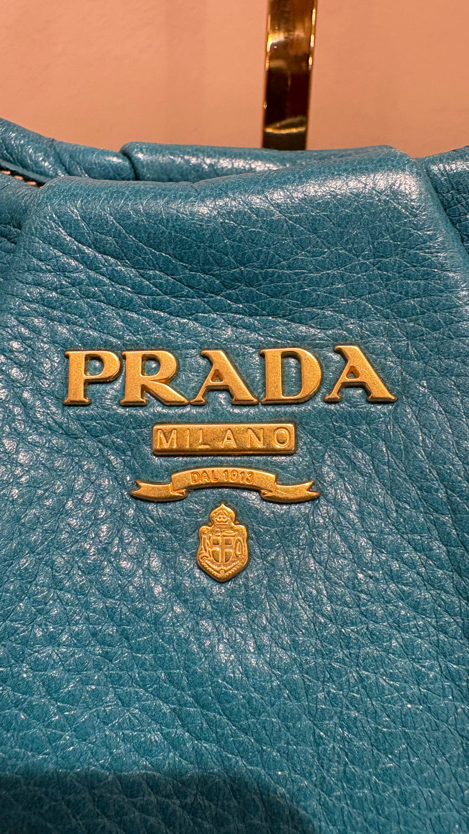 Borsa a spalla Prada Vintage Cervo Pleatsin pelle arricciata Turchese
