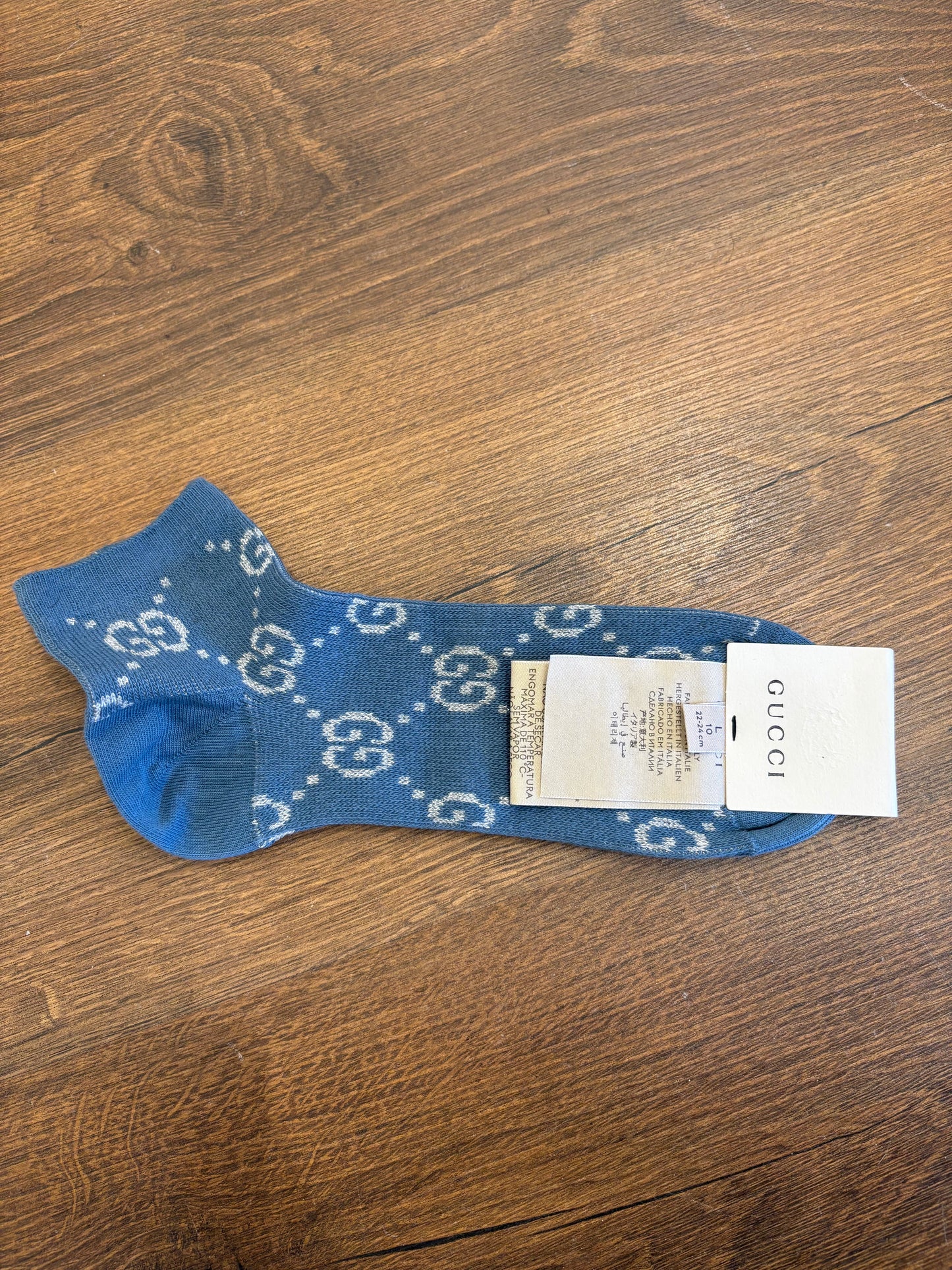 Calzini Corti Gucci in Lamé con Monogramma GG - Azzurro (tgL)Nuovo