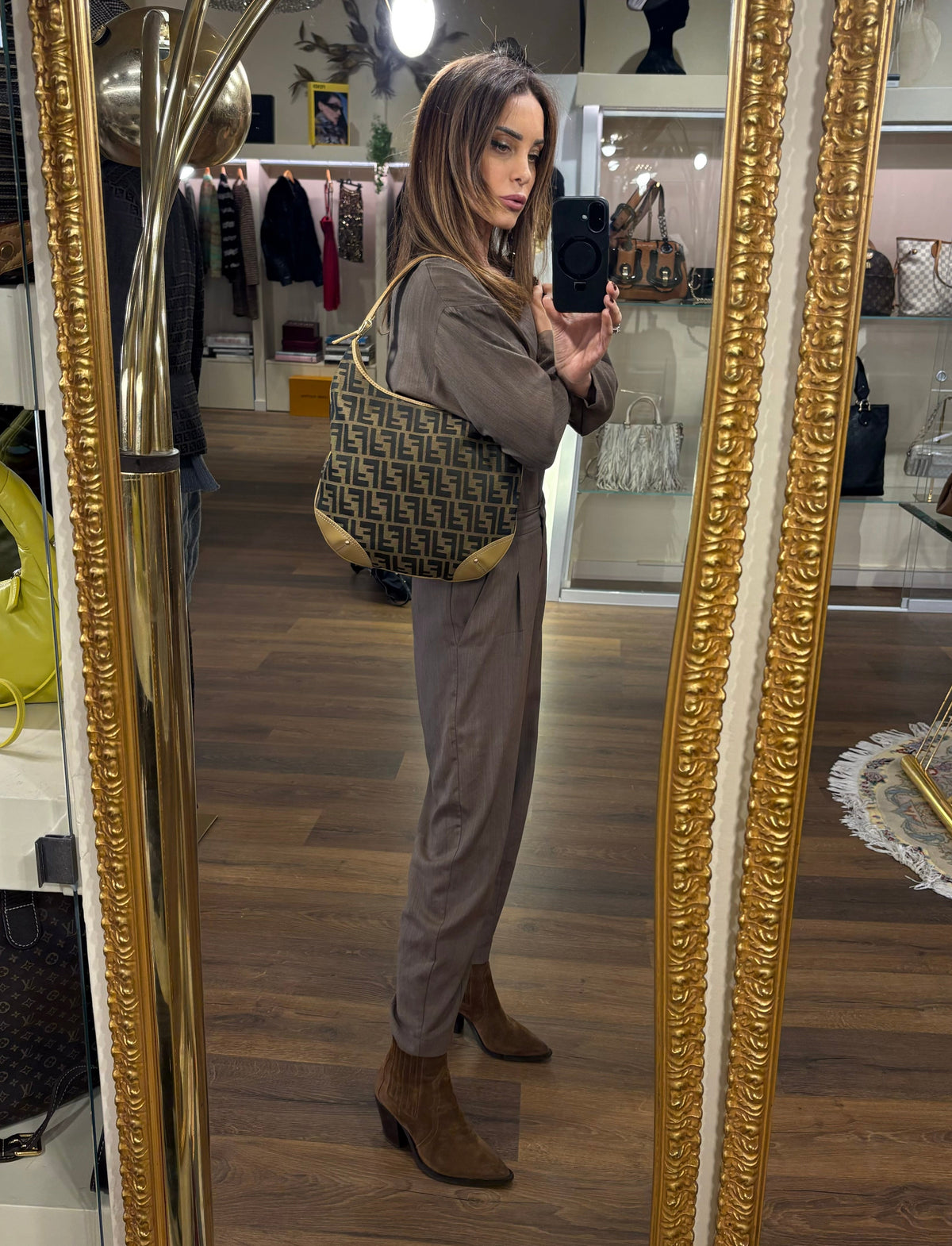 Fendi borsa hobo a spalla tela zucca e pelle . Vintage