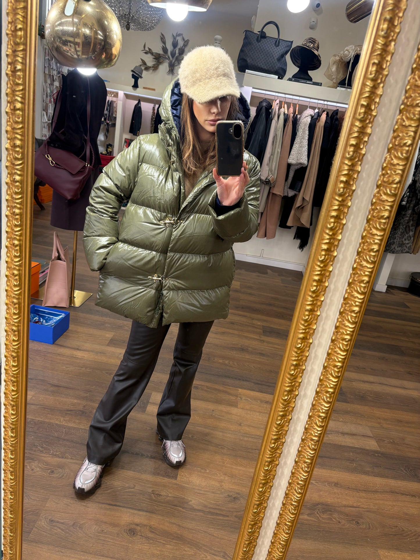 Fay piumino verde salvia ganci oro chiaro M