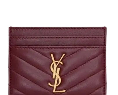 YSL Portacarte Cassandre Matelassé in Pelle Cabernet. Nuovo