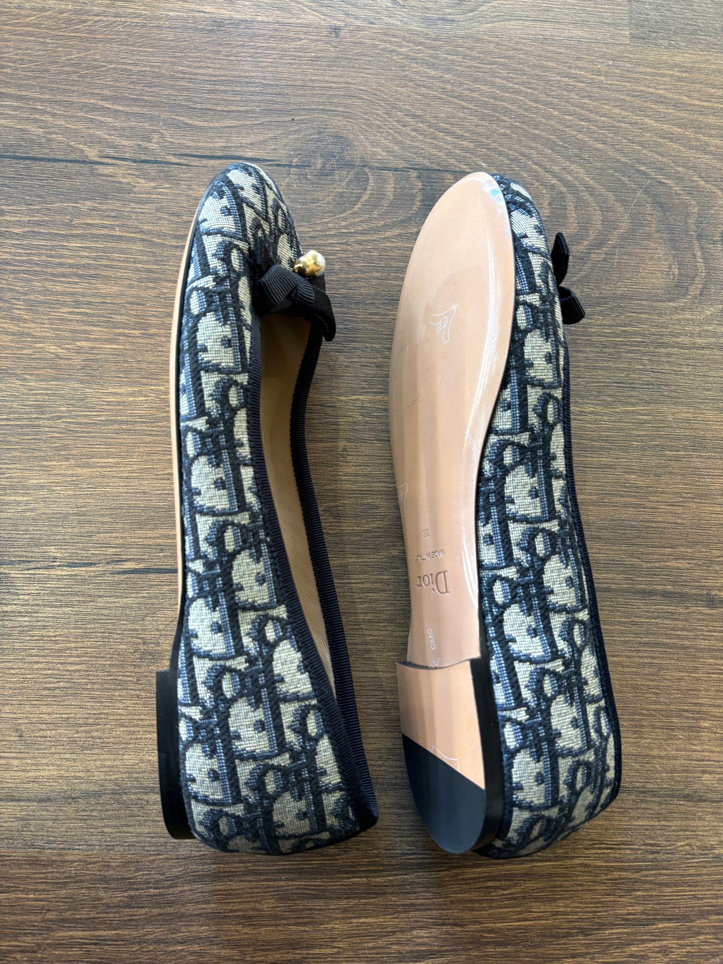 Christian Dior ballerine Oblique Ballet in jacquard beige e blu. Nuove