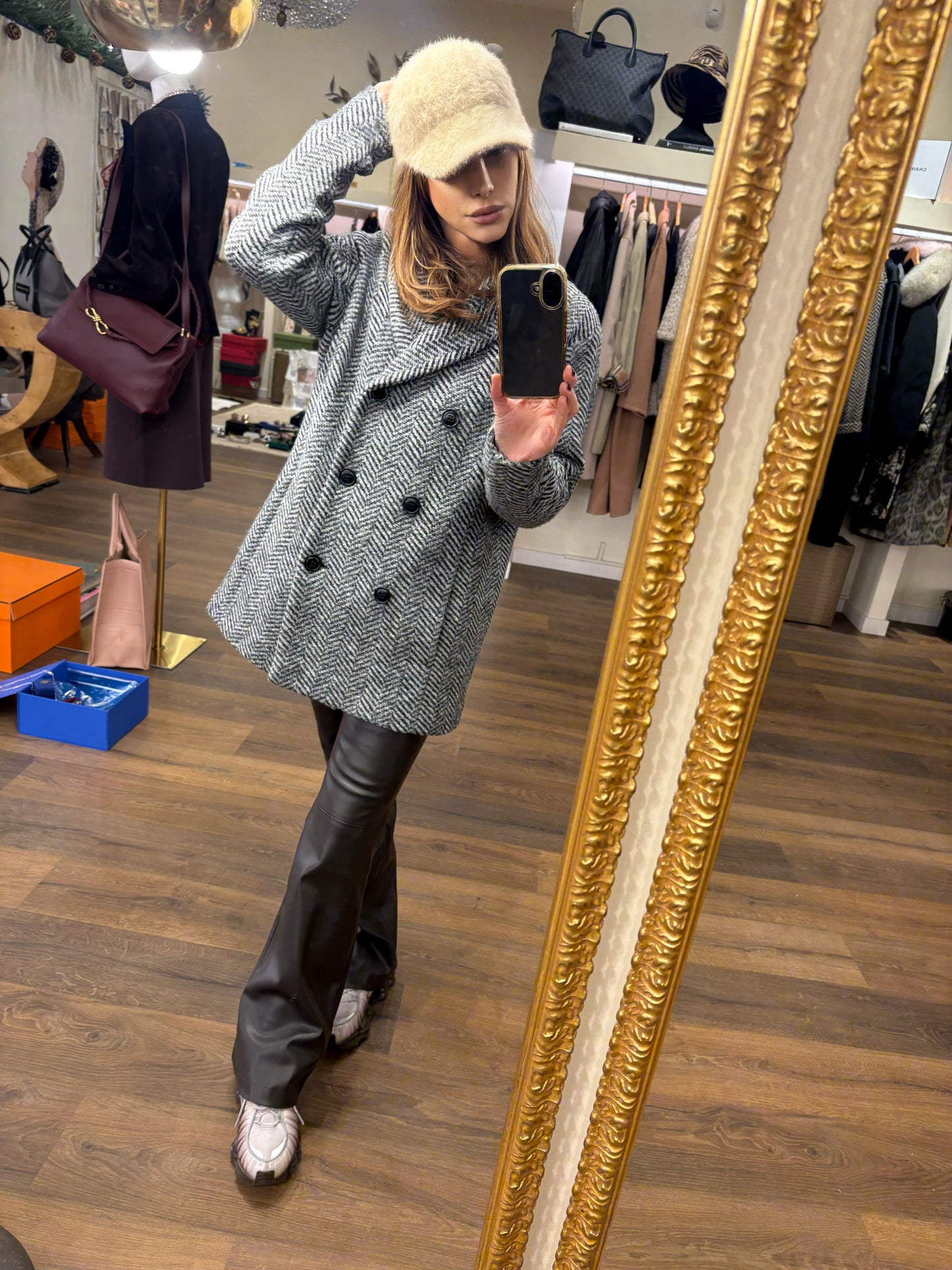 Woolrich cappottino tweed in lana resca doppio petto xs