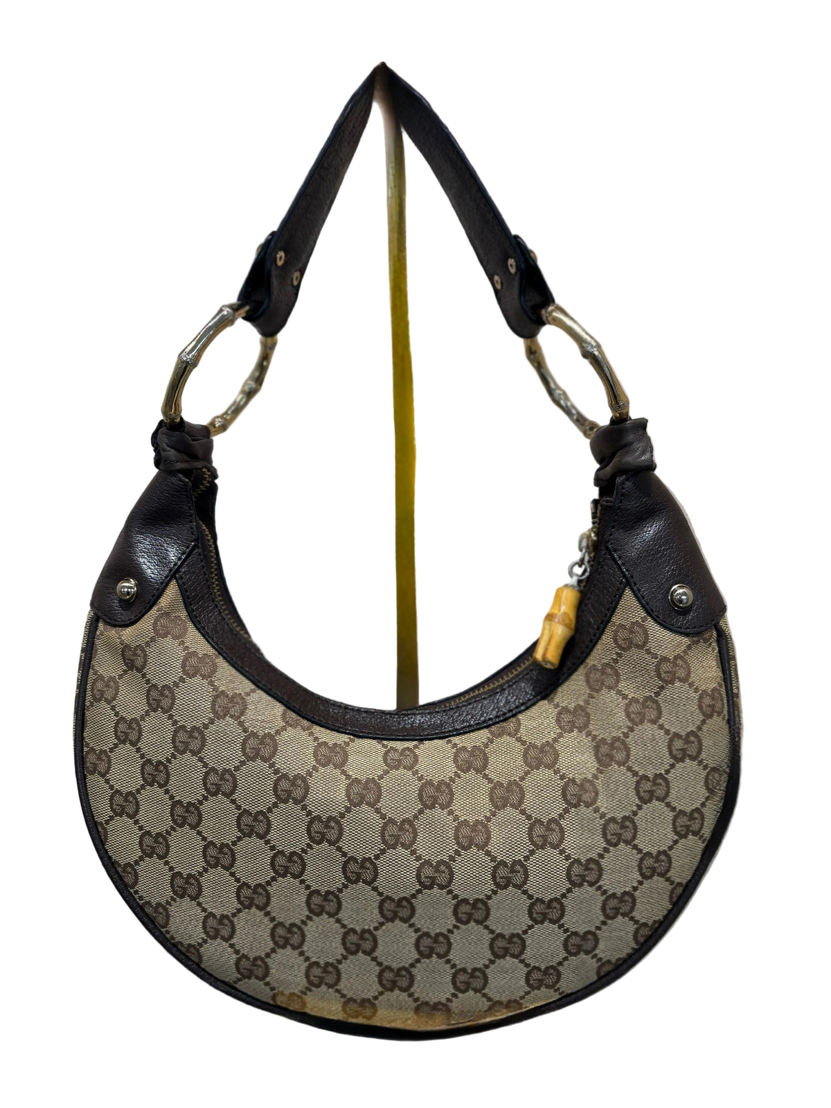 Gucci Borsa a spalla  Bamboo Ring Hobo in Tela GG Canvas e Pelle Marrone