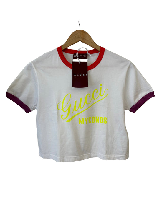 Gucci t-shirt Crop Top "Mykonos" d'Ispirazione Rétro. Nuovo