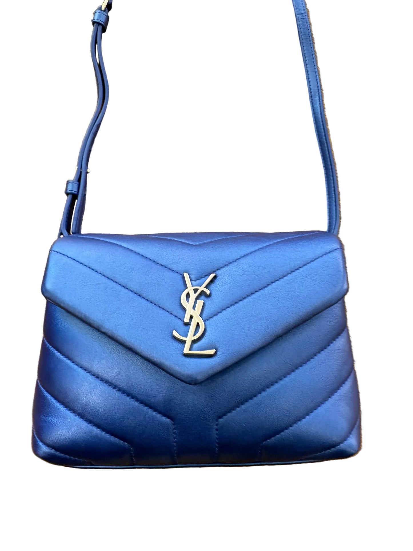 Ysl Loulou Toy in pelle matelasse’ azzurro metallizzato. Nuovo