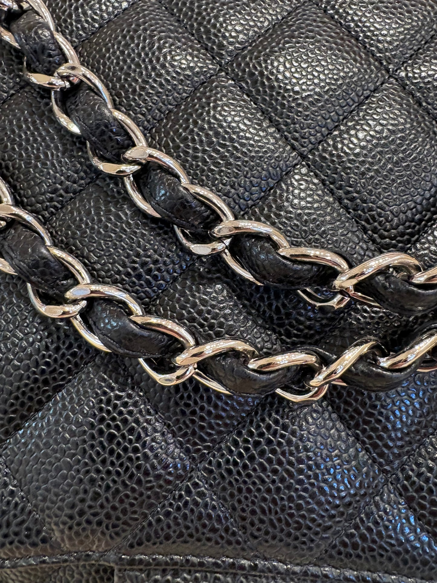 Chanel borsa maxi Jumbo cavier nero metallo silver