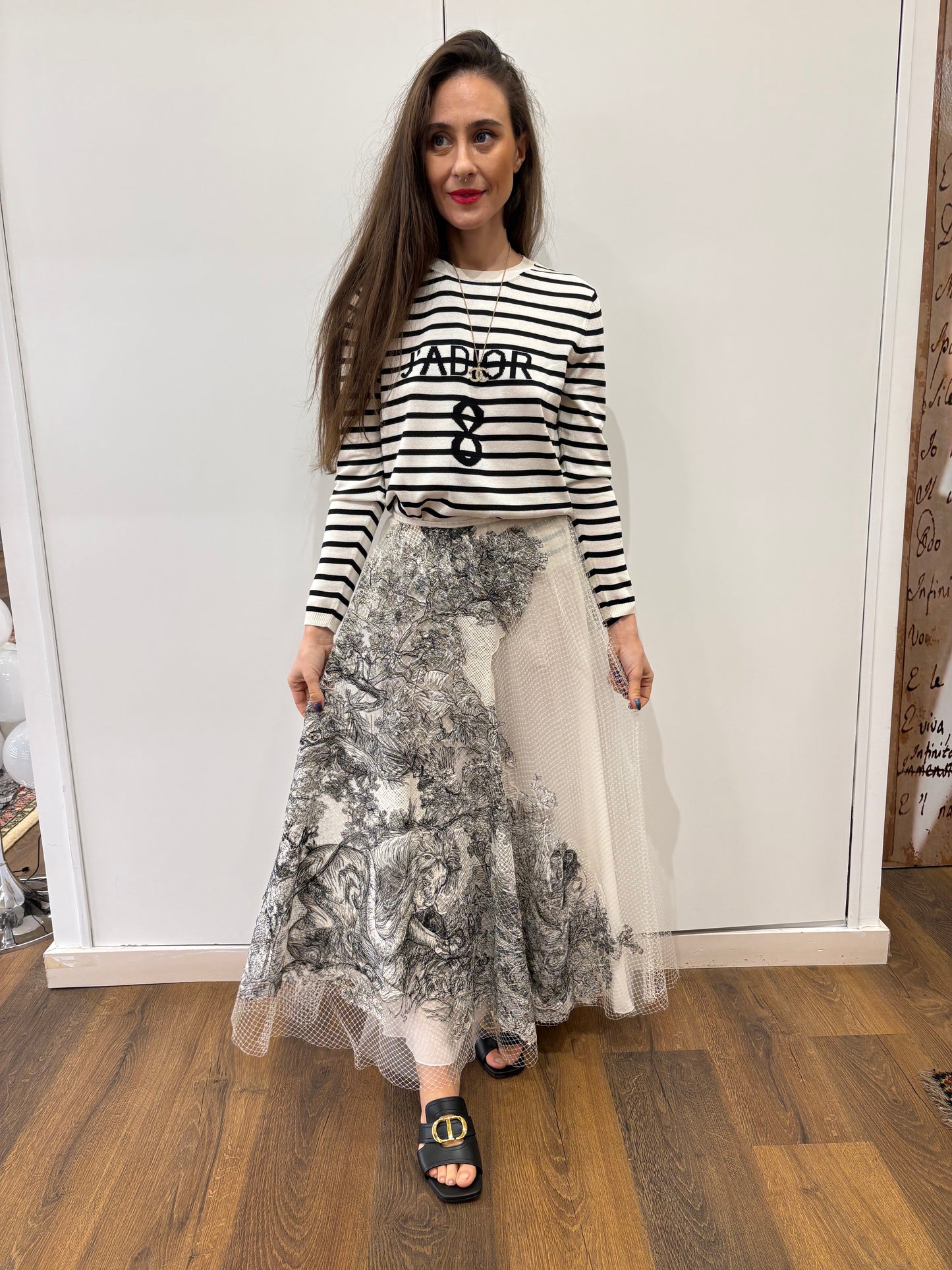 Christian Dior Gonna Midi "Toile de Jouy" in Tulle e Seta Collezione Cruise 2019