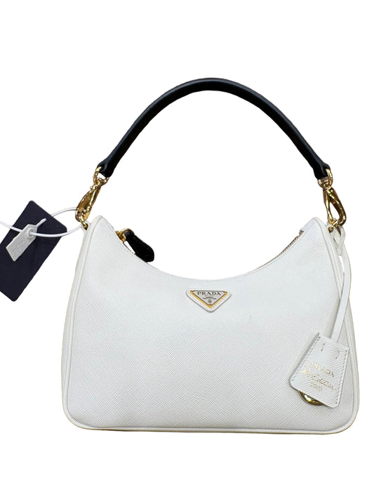 Borsa Prada Re-Edition 2005 in Pelle Saffiano Bianco e Dettagli Cocco Nero