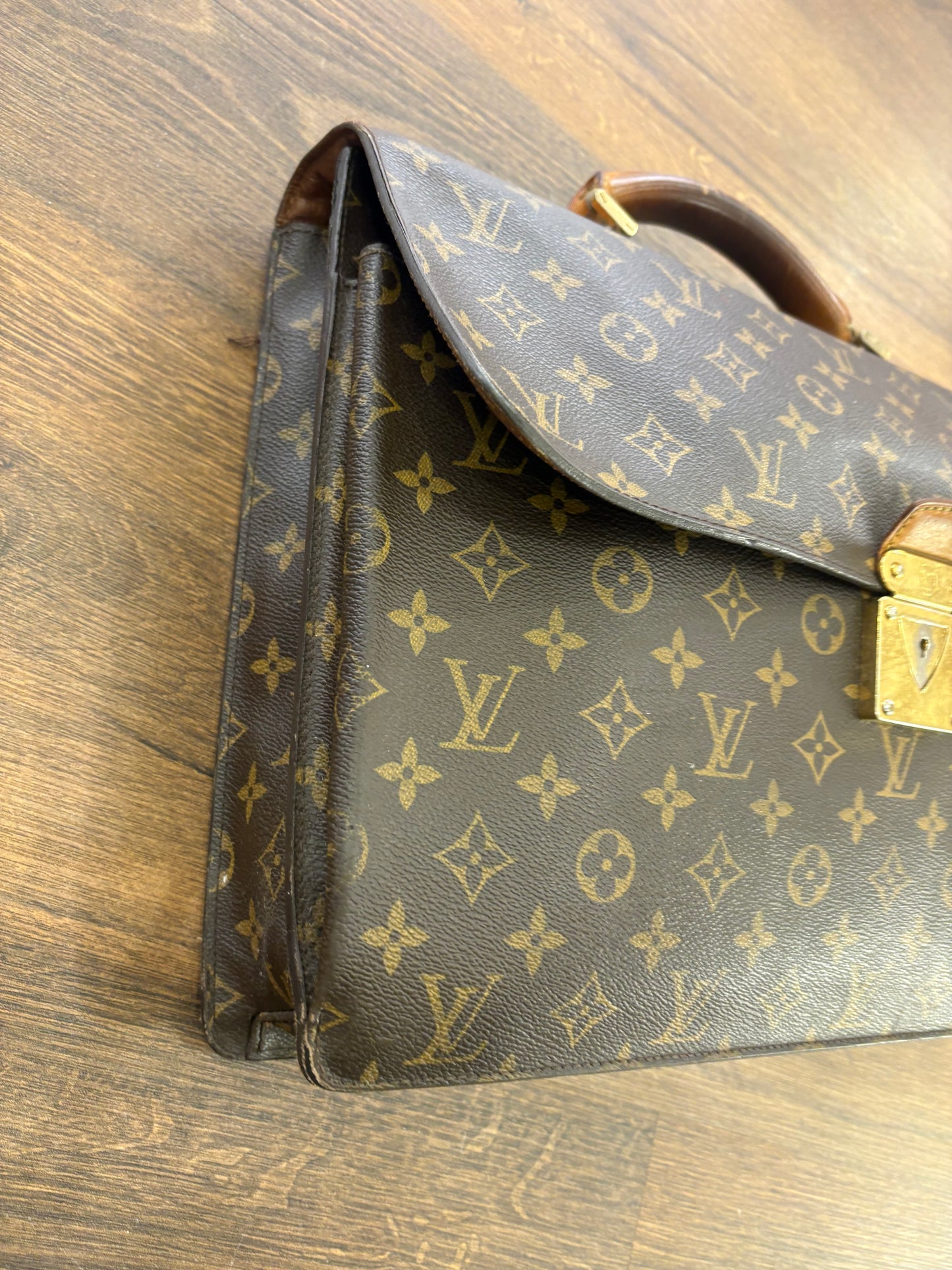 Louis Vuitton cartella Laguito vintage in tela Monogram con manico e finiture in pelle naturale