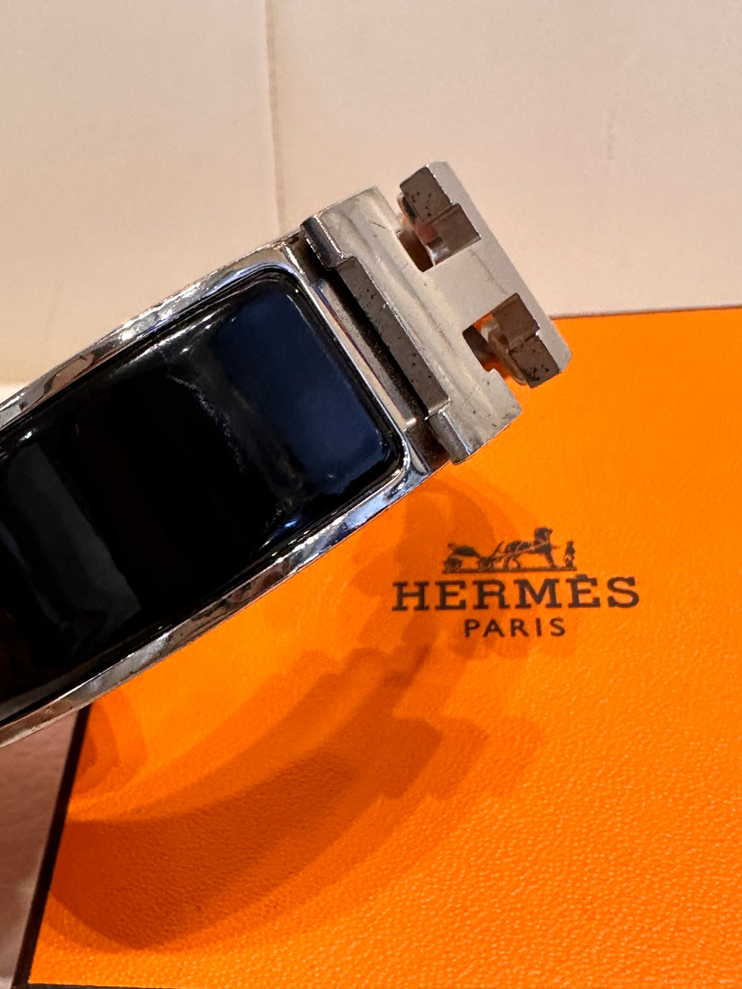 Hermès bracciale Clic Clac H  silver -smalto nero