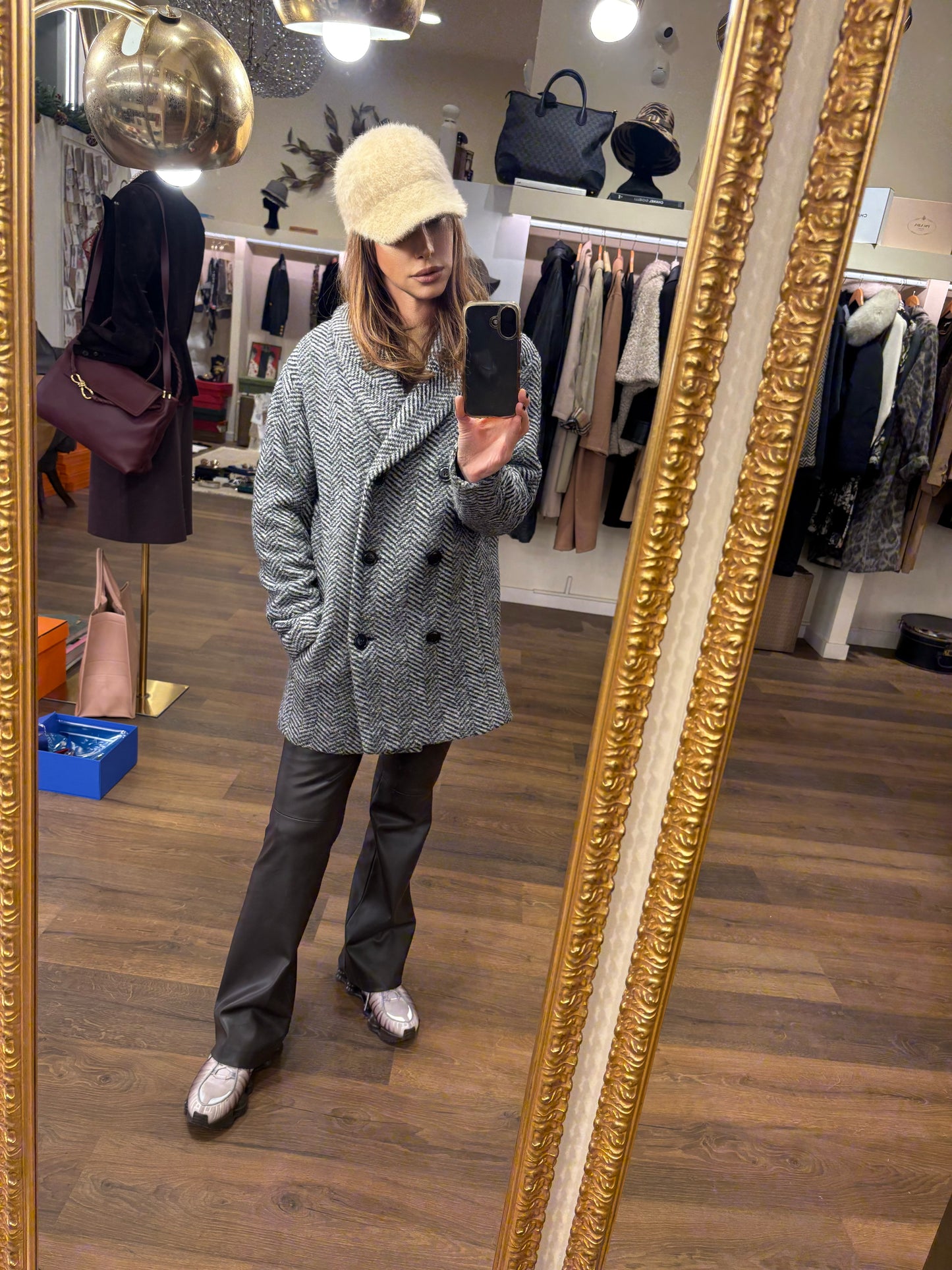 Woolrich cappottino tweed in lana resca doppio petto xs