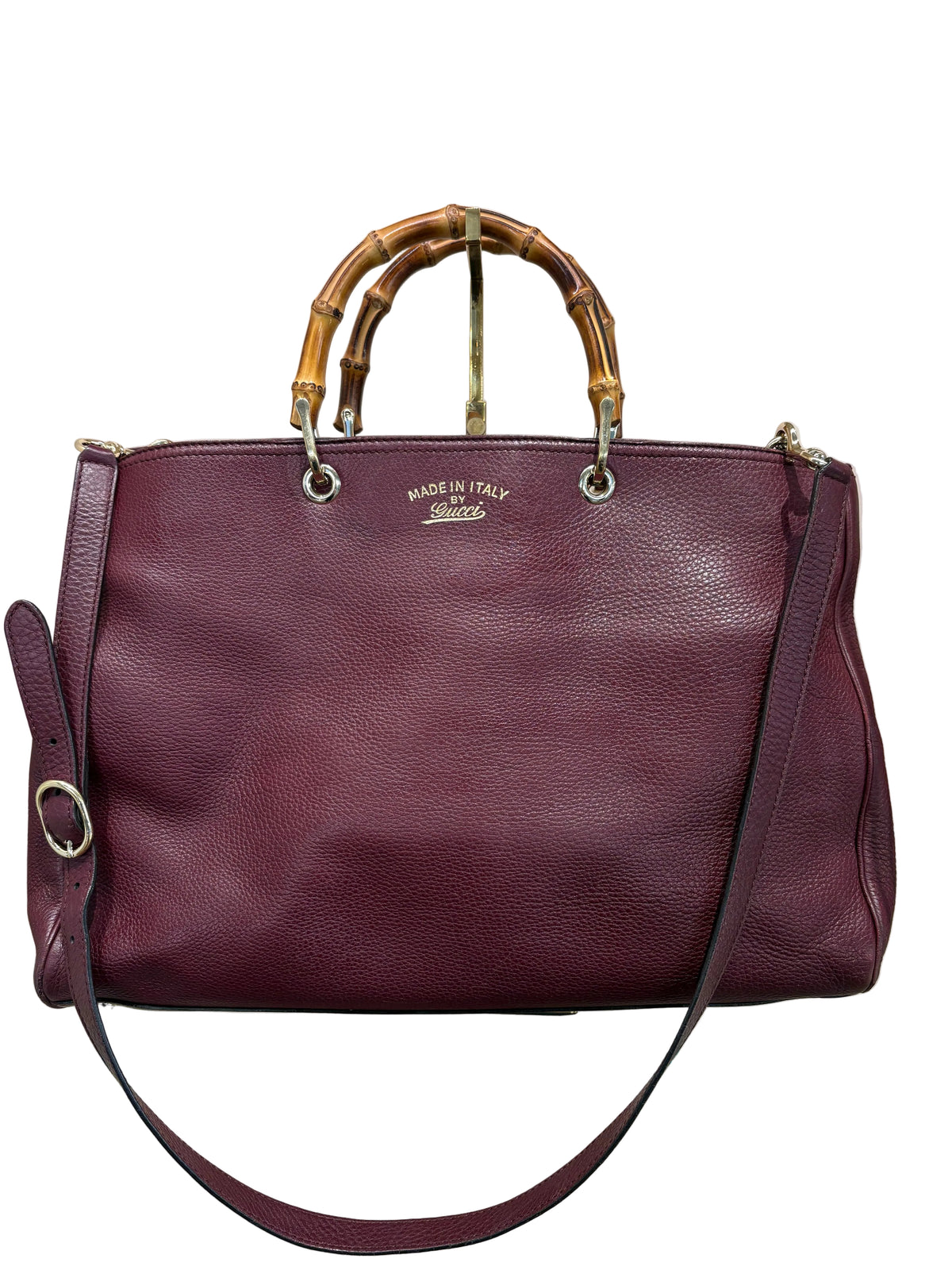 Borsa Gucci Bamboo Shopper Tote Large in Pelle Martellata Burgundy