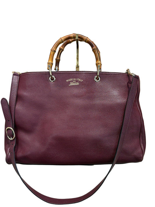 Borsa Gucci Bamboo Shopper Tote Large in Pelle Martellata Burgundy