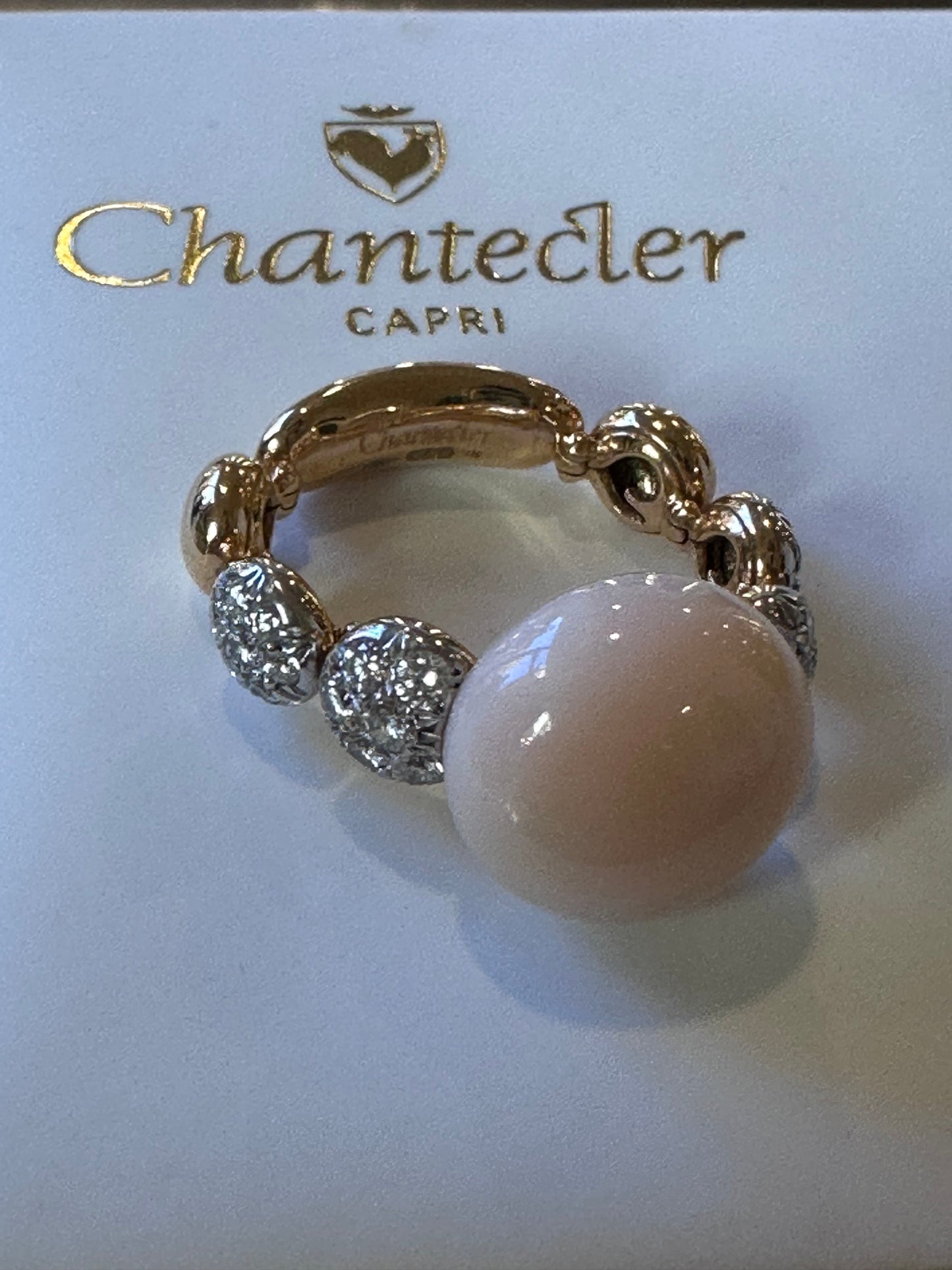 Chantećler Capri anello in oro diamanti e corallo