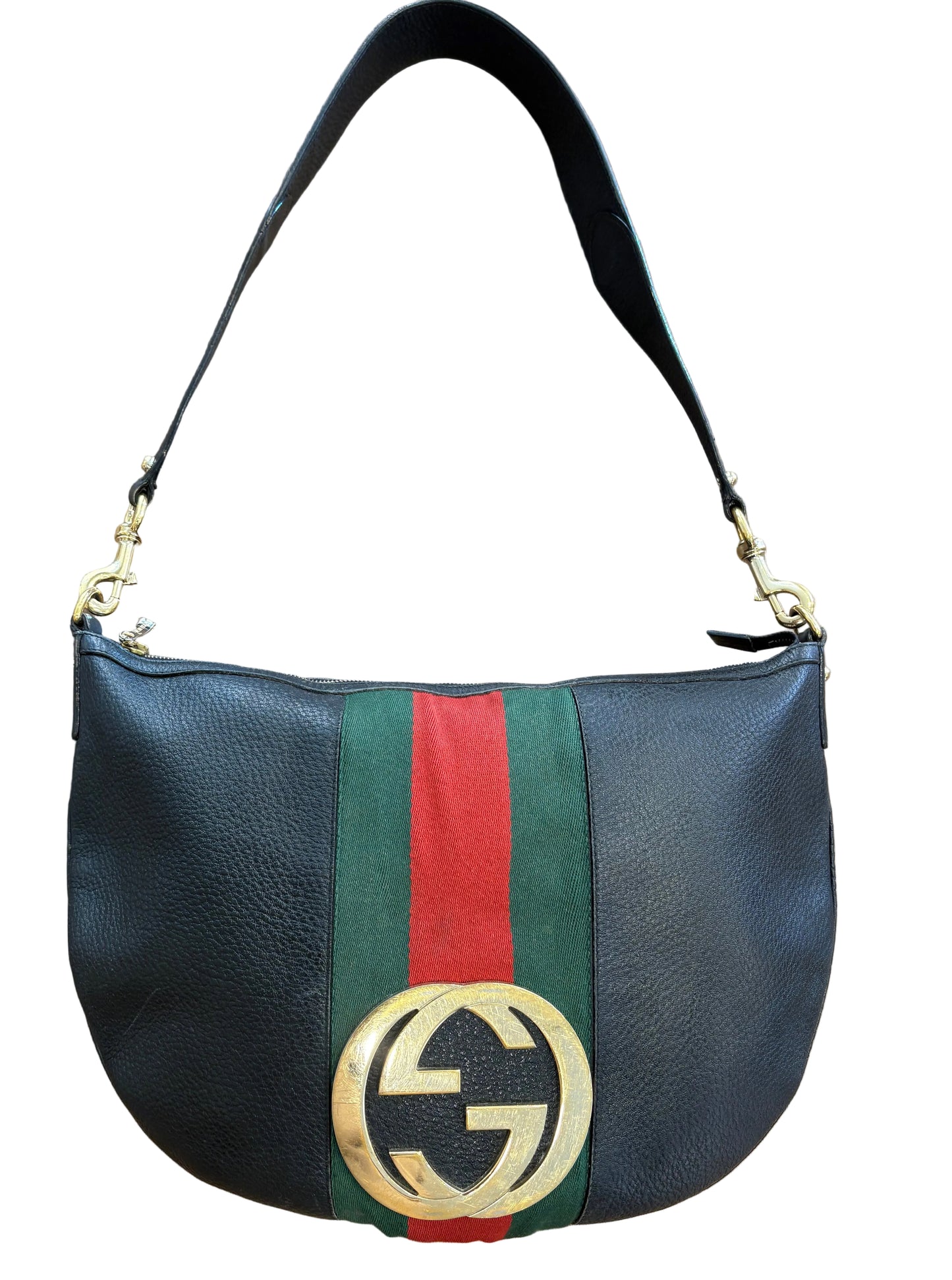Gucci Borsa Hobo Gucci Vintage Blondie in Pelle Nera con Banda Web