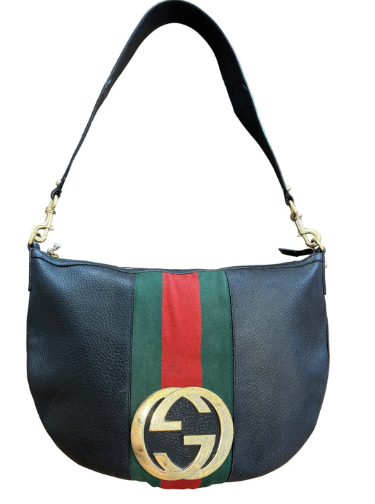 Gucci Borsa Hobo Gucci Vintage Blondie in Pelle Nera con Banda Web