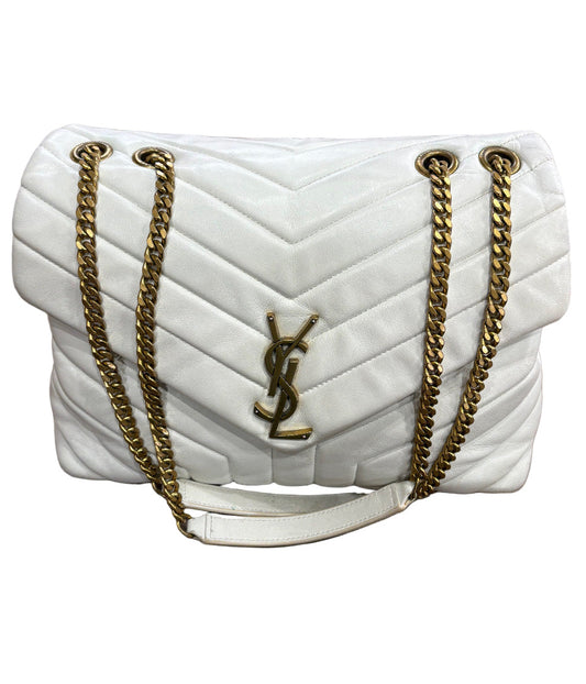 Ysl Loulou media in pelle bianca