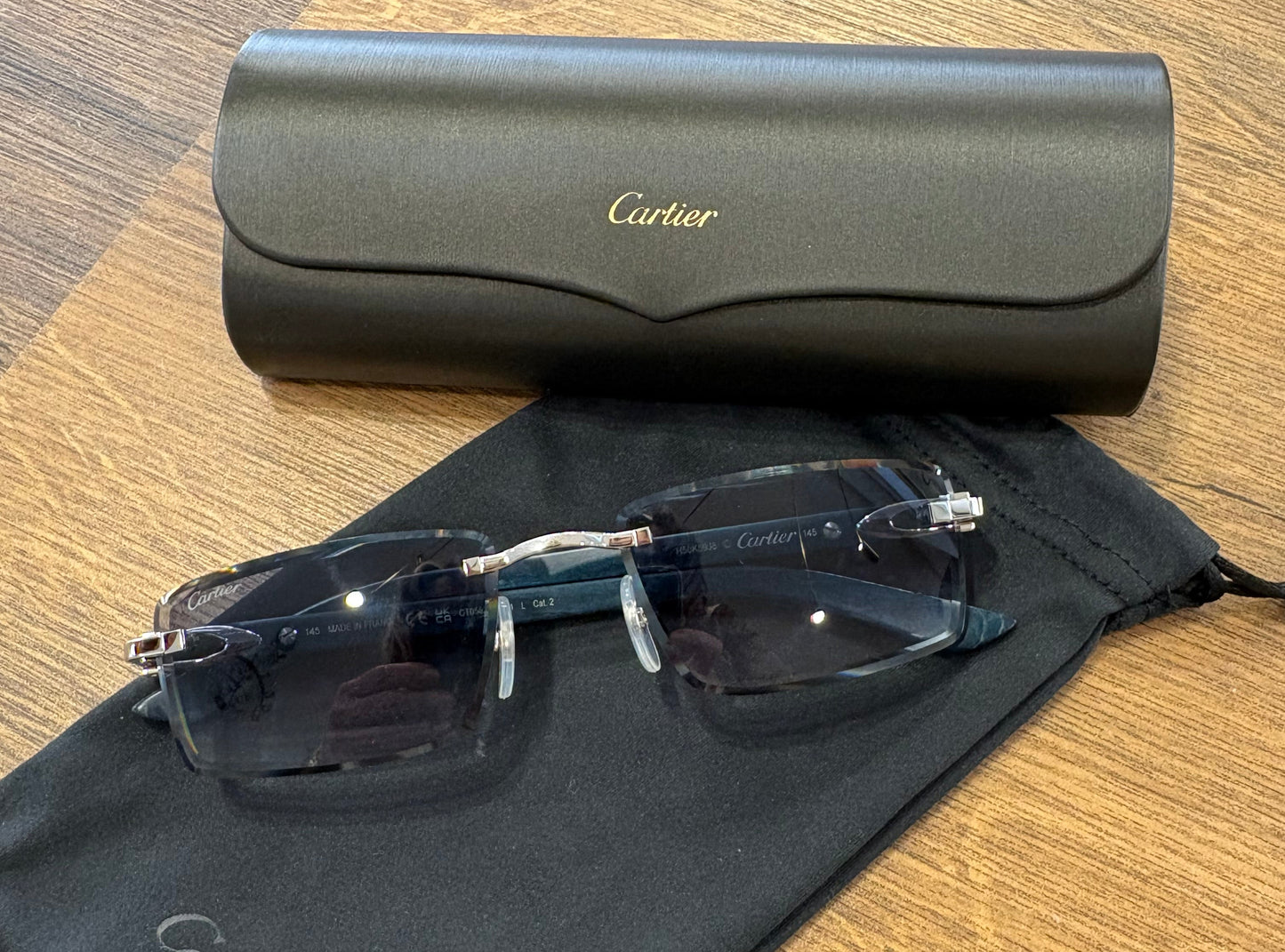 Occhiali da Sole Cartier Décor C - Modello CT0582S Rimless con Aste in Legno Pregiato.Nuovi