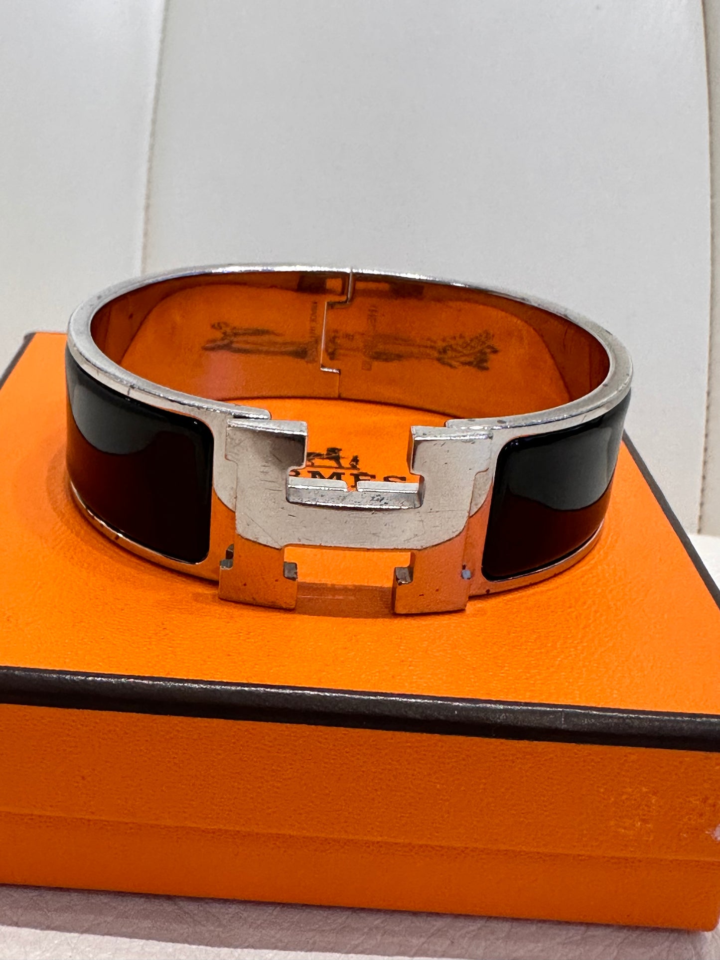 Hermès bracciale Clic Clac H  silver -smalto nero