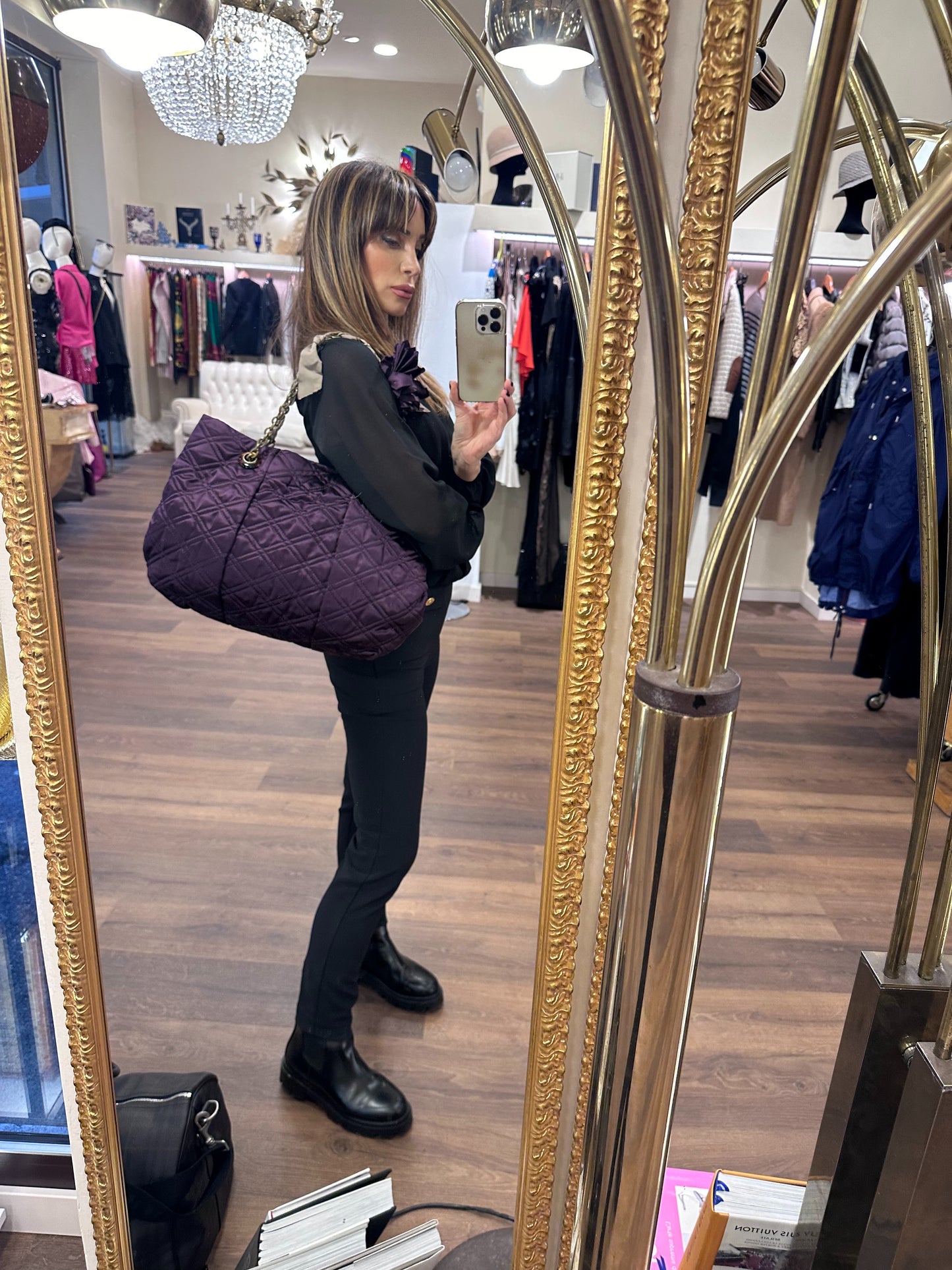 Lanvin Paris borsa a spalla in tela rasata viola