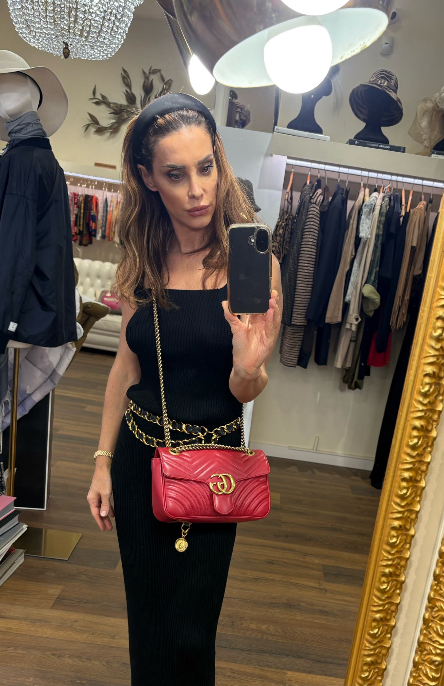 Gucci borsa a spalla GG Marmont pelle rossa