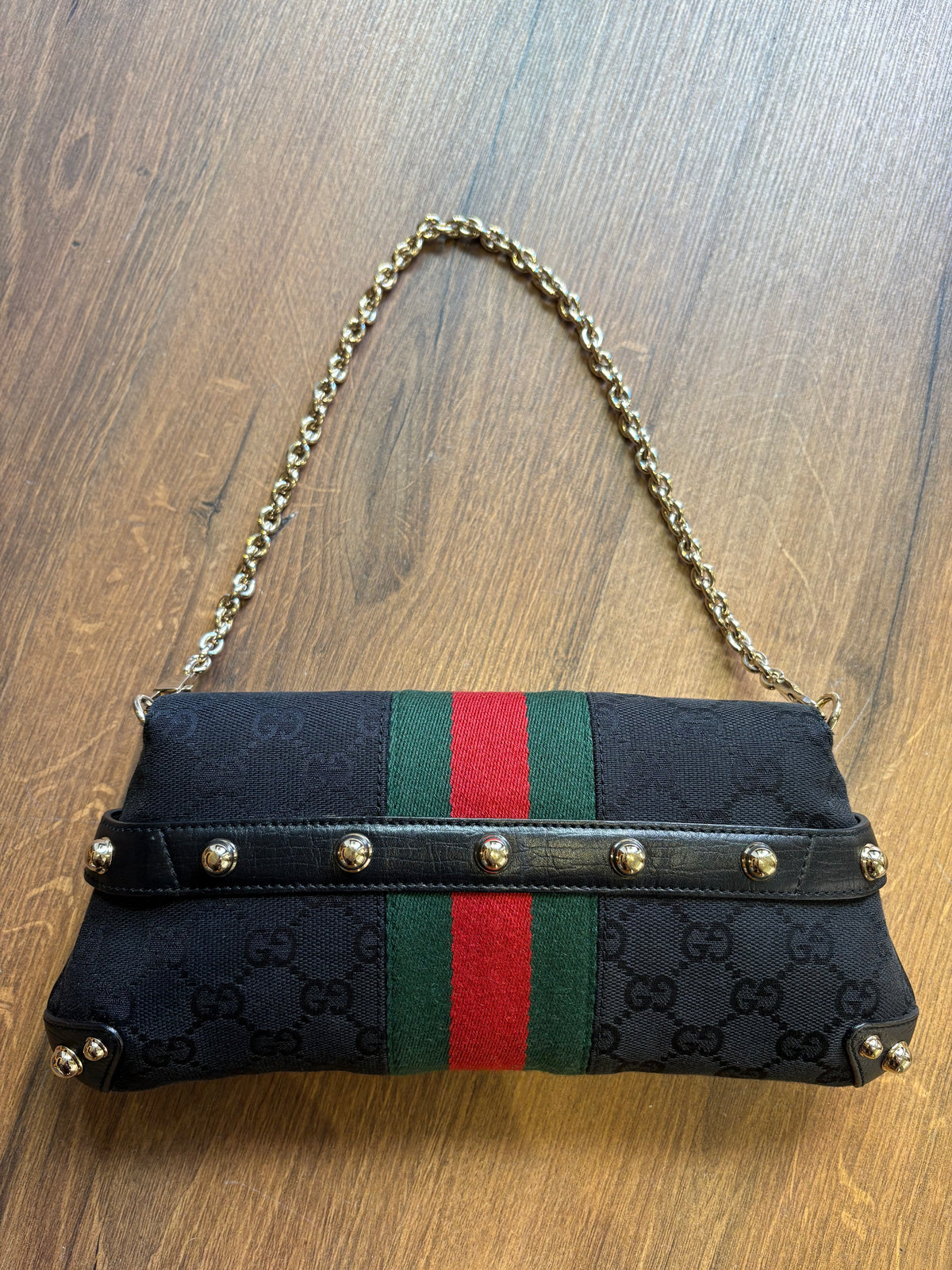 Gucci Borsa a Spalla Gucci Horsebit Chain Clutch in Tela GG Monogram e Nastro Web ( Tom Ford 2004)
