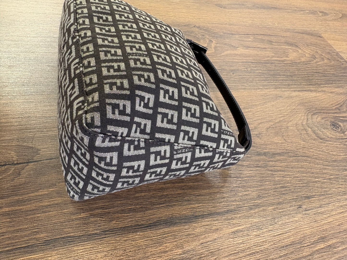 Fendi Zucchino Canvas Pochette vintage manico in pelle
