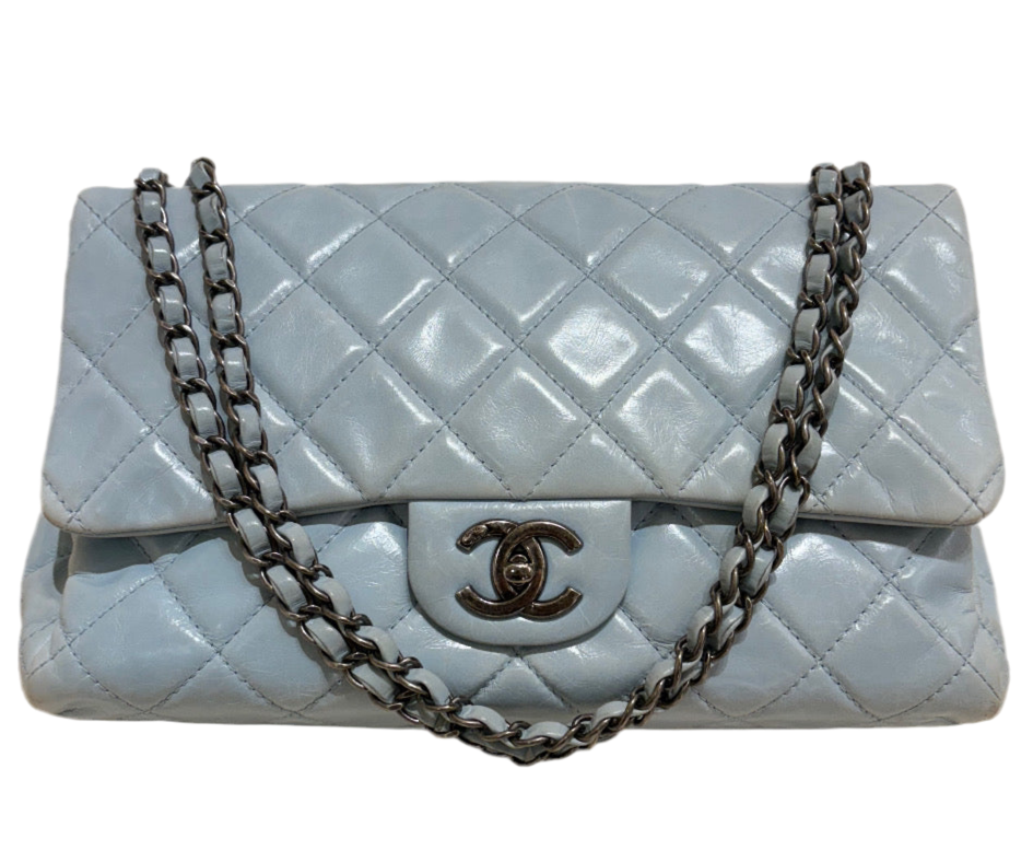 Chanel borsa Timeless Jumbo in pelle  celeste
