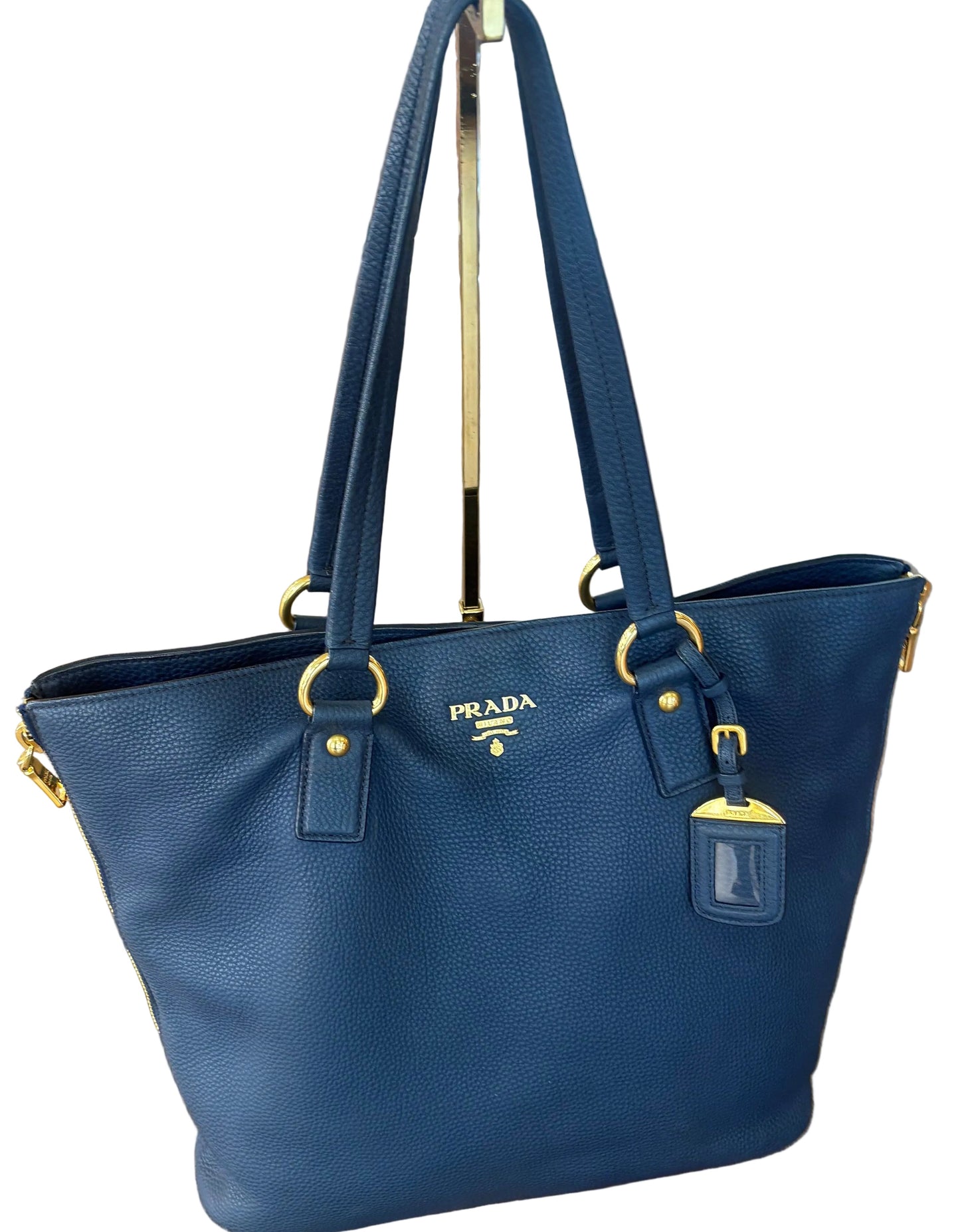 Prada tote bag pelle di daino martellata  blu cobalto