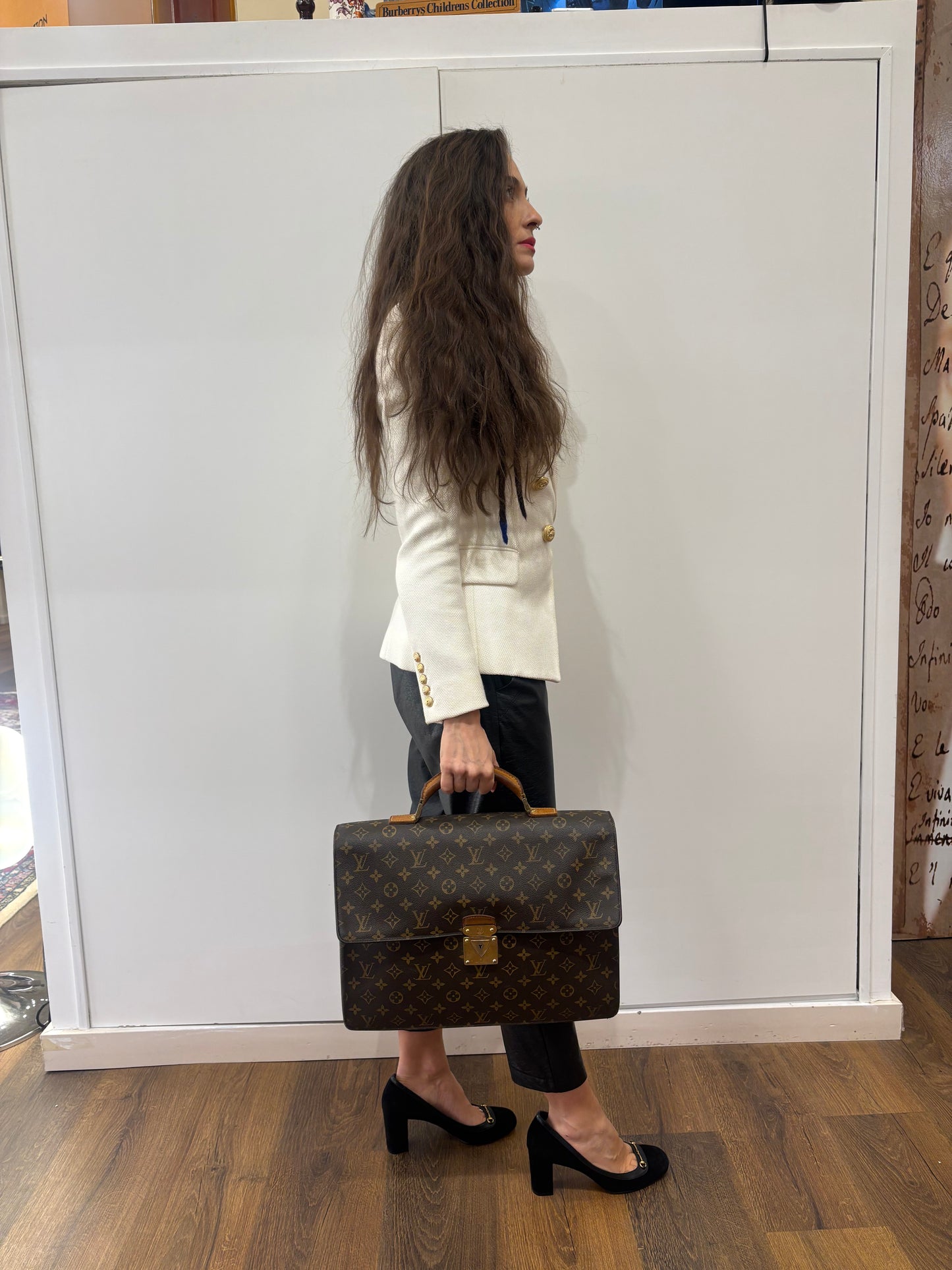Louis Vuitton cartella Laguito vintage in tela Monogram con manico e finiture in pelle naturale