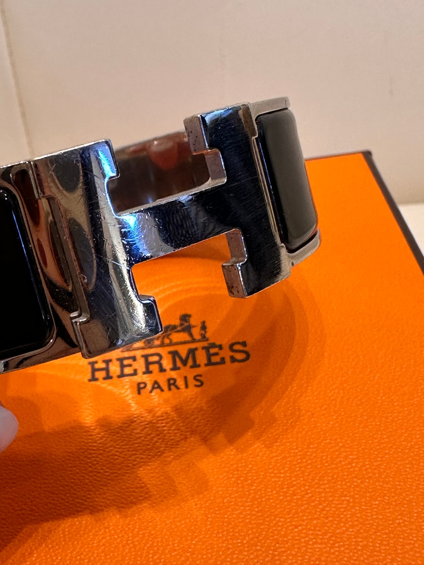 Hermès bracciale Clic Clac H  silver -smalto nero