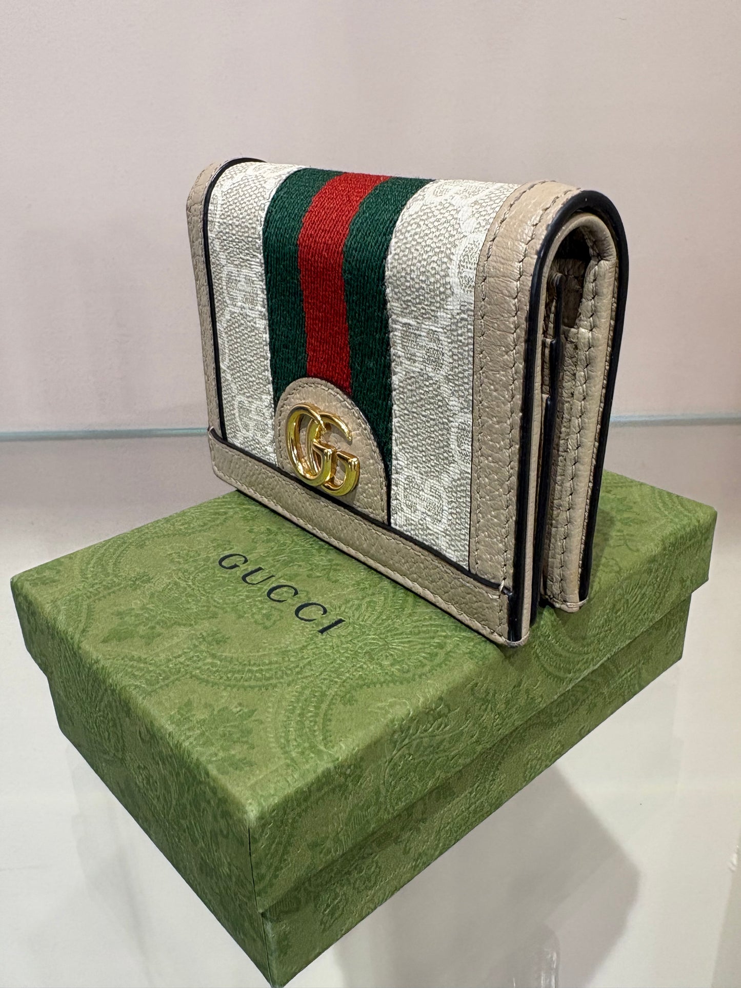 Gucci Portafoglio Ophidia Small GG con finiture in pelle. Nuovo