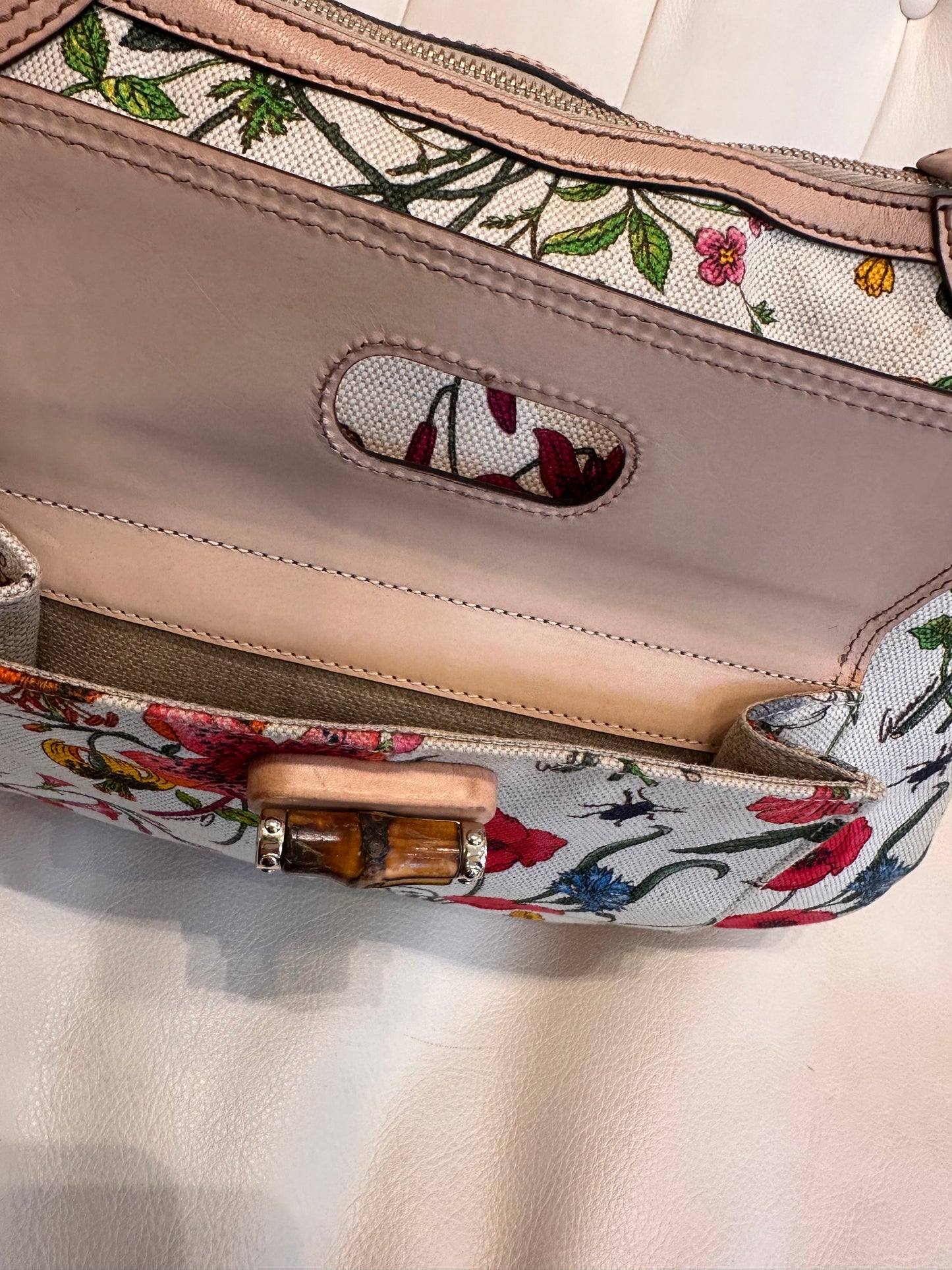 Gucci borsa in tela flora  manico bambù