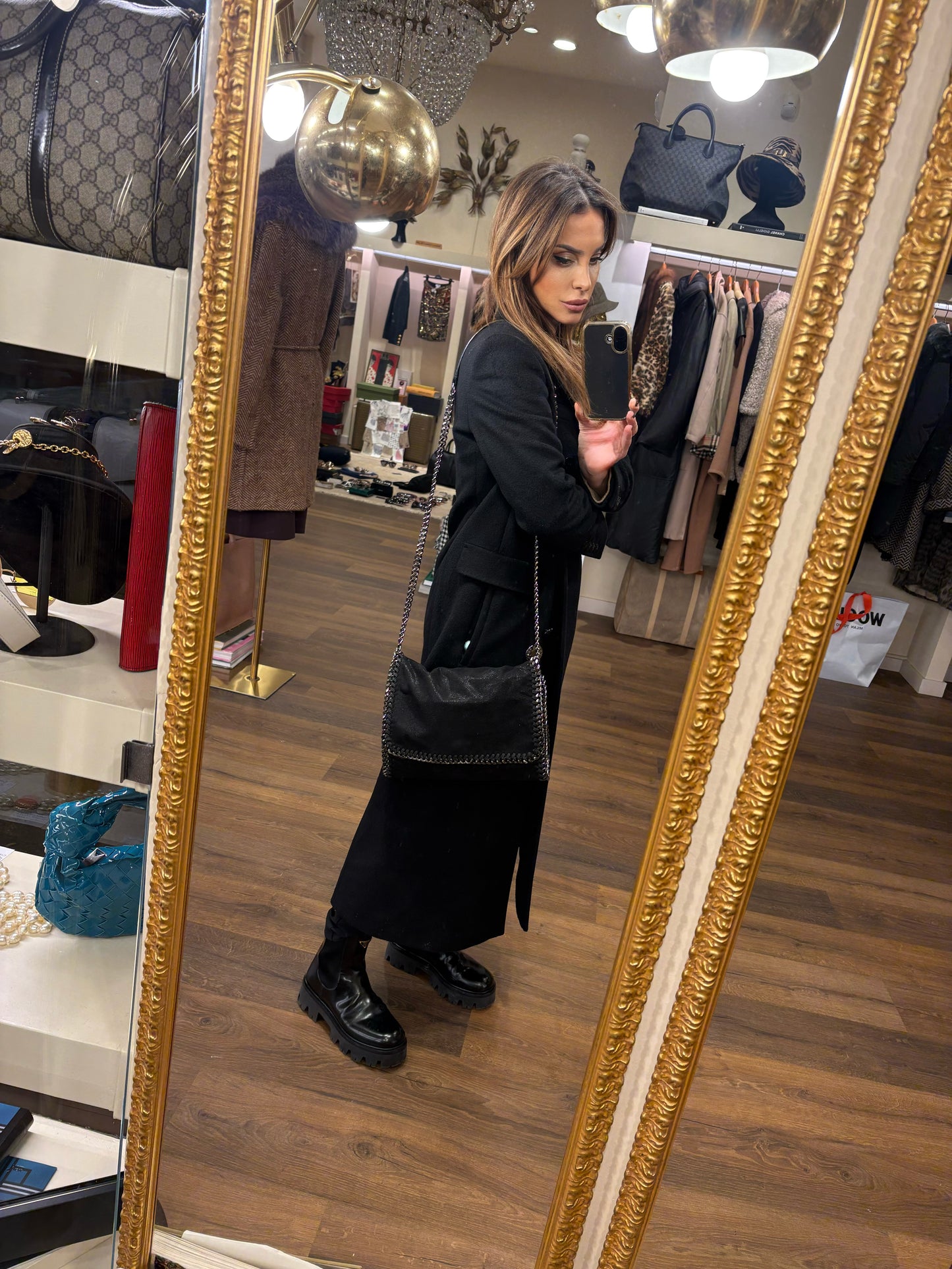 borsa a tracolla Falabella Stella McCartney in tessuto Shaggy Deer nero