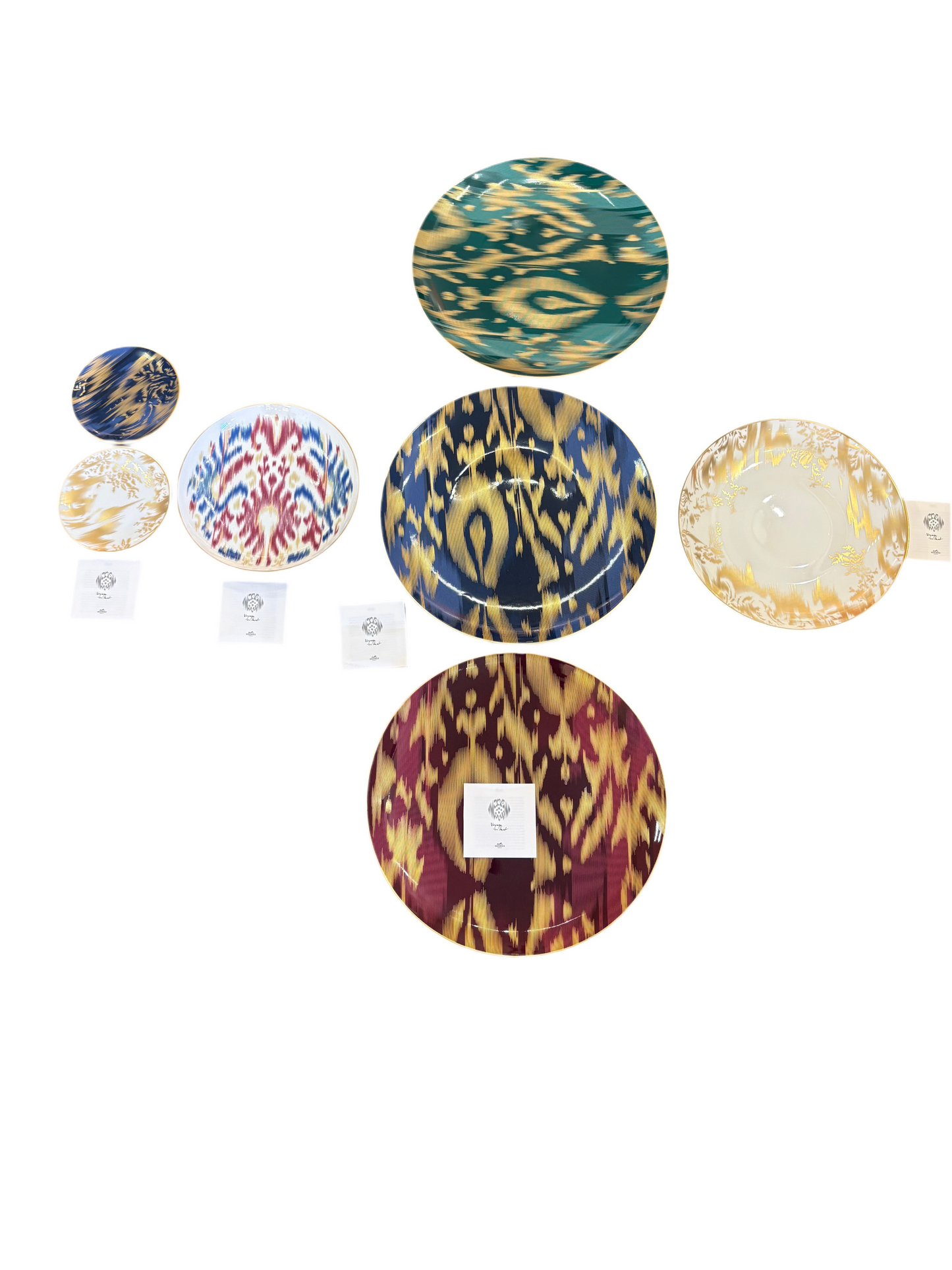 Hermès Vojage En Ikat set piatti porcellana e oro (24 pezzi) nuovo