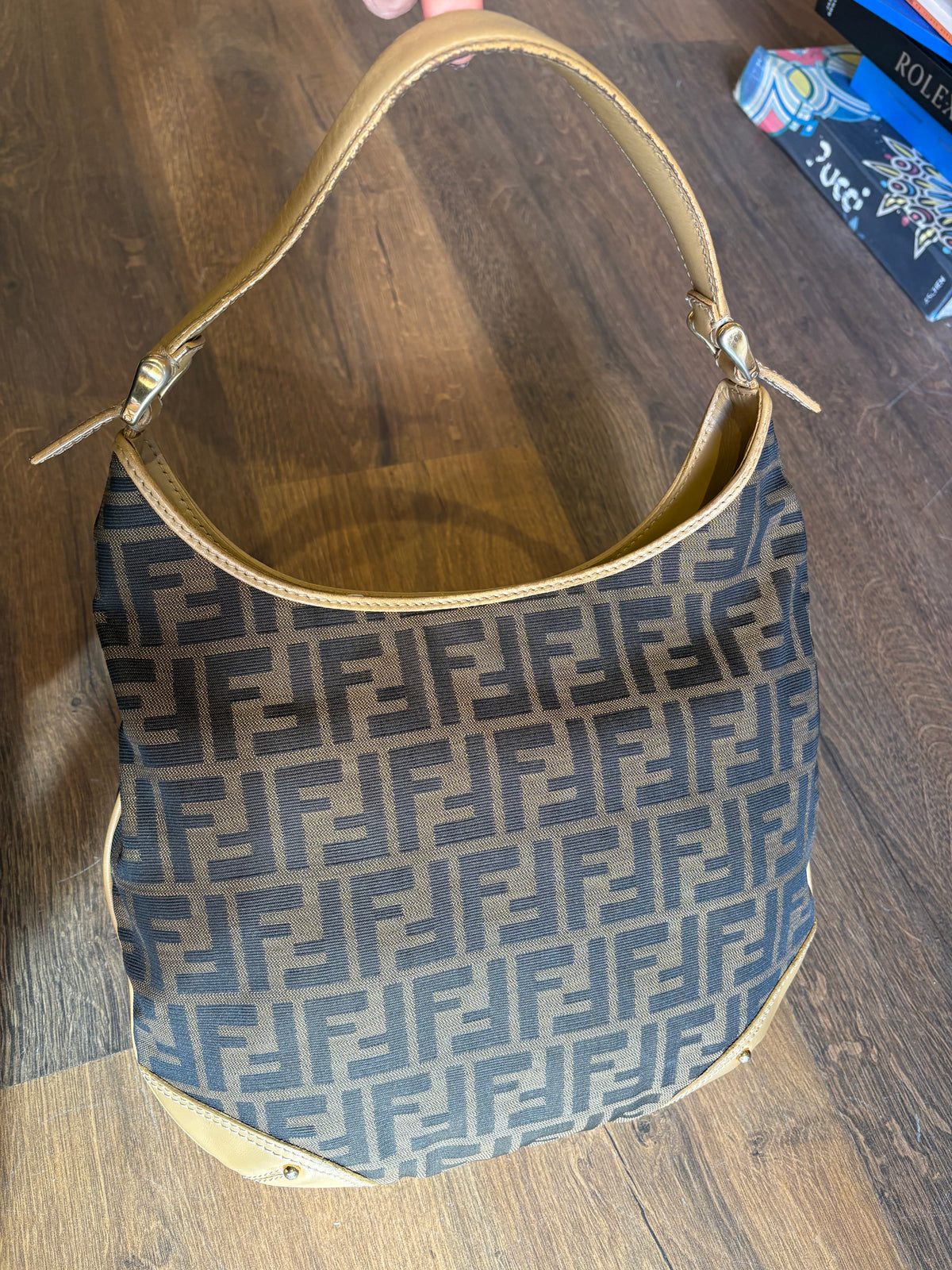 Fendi borsa hobo a spalla tela zucca e pelle . Vintage